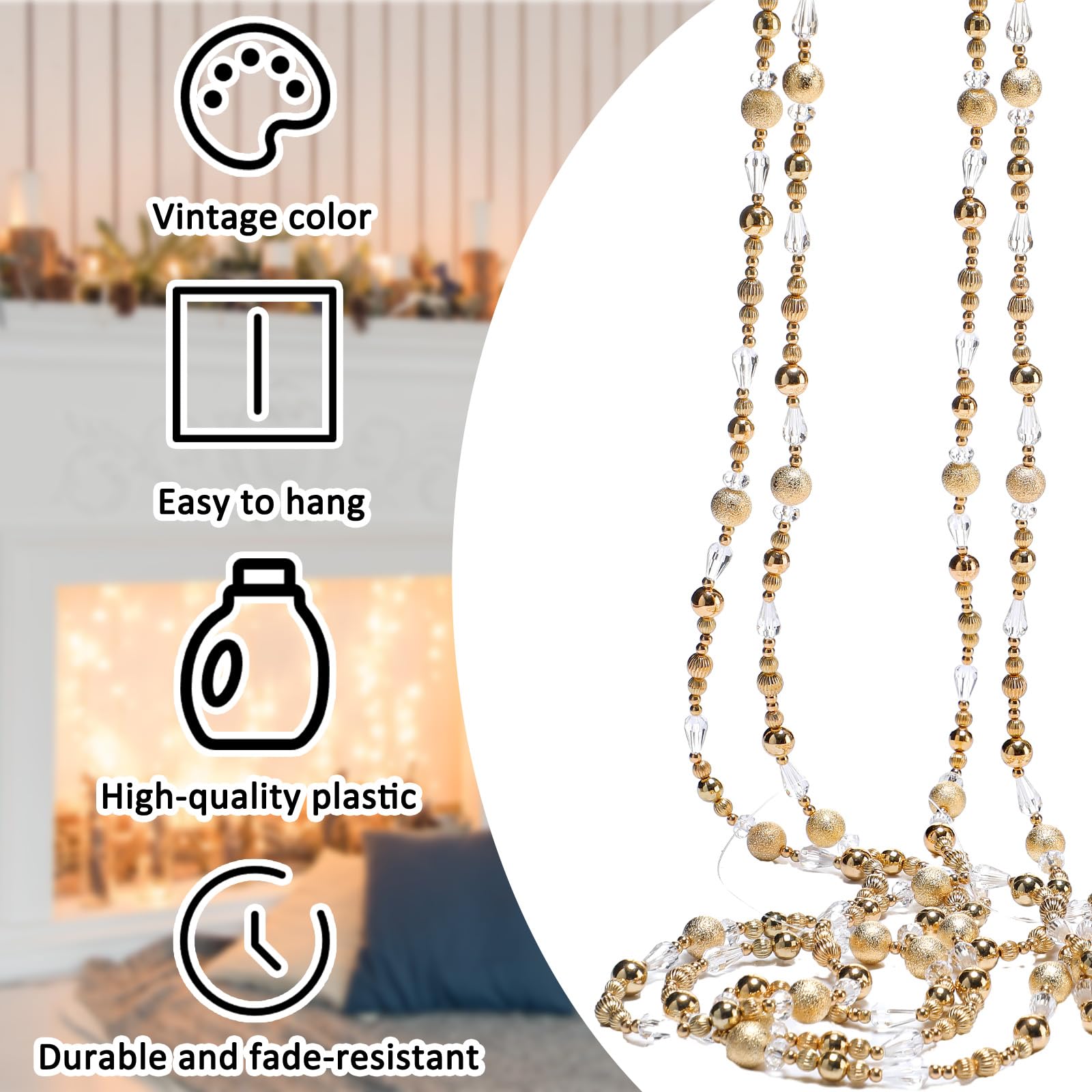 Highergo 16ft Christmas Tree Bead Garland Retro Bead Garland Candy Christmas for Tree Party Supplies Staircase Fireplace Hanging