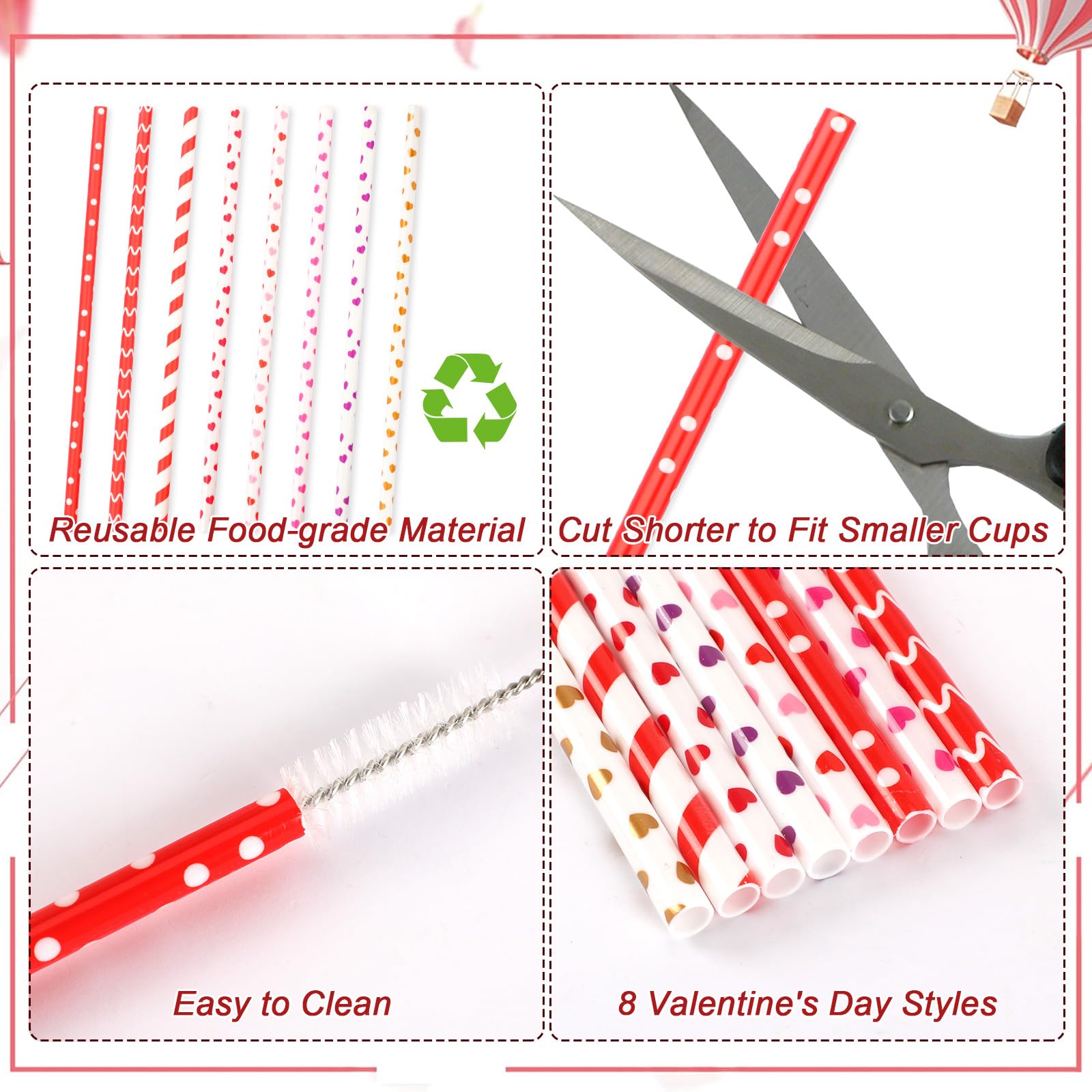 Janyun 40 Pieces Valentine'S Day Drinking Straws Bpa-Free 9'' Printing Hard Platic Valentine Holiday Reusable Straws For Family