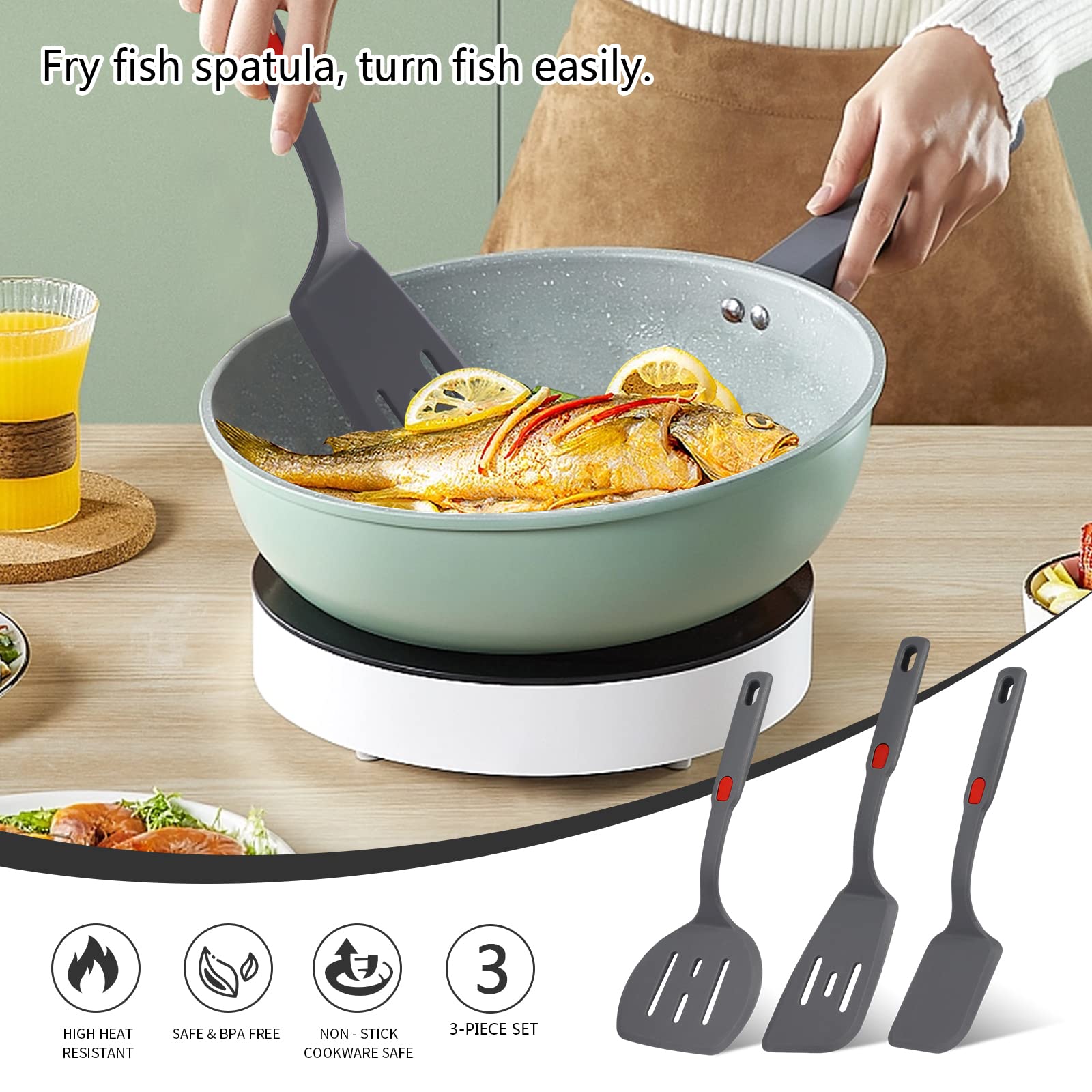 Hvanam Flexible Silicone Spatula Set For Nonstick Cookware Rubber Silicone Bpa-Free Heat Resistant Heavy Duty Kitchen Turner Lar