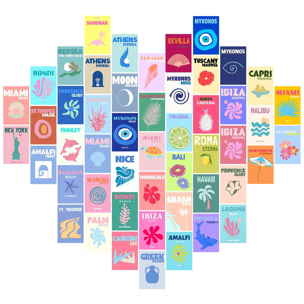 Beach Preppy Room Decor Aesthetic Wall Collage Of 50Pcs,Preppy Beach Posters For Bedroom,Cute Preppy Wall Decor,Danish Preppy Wa