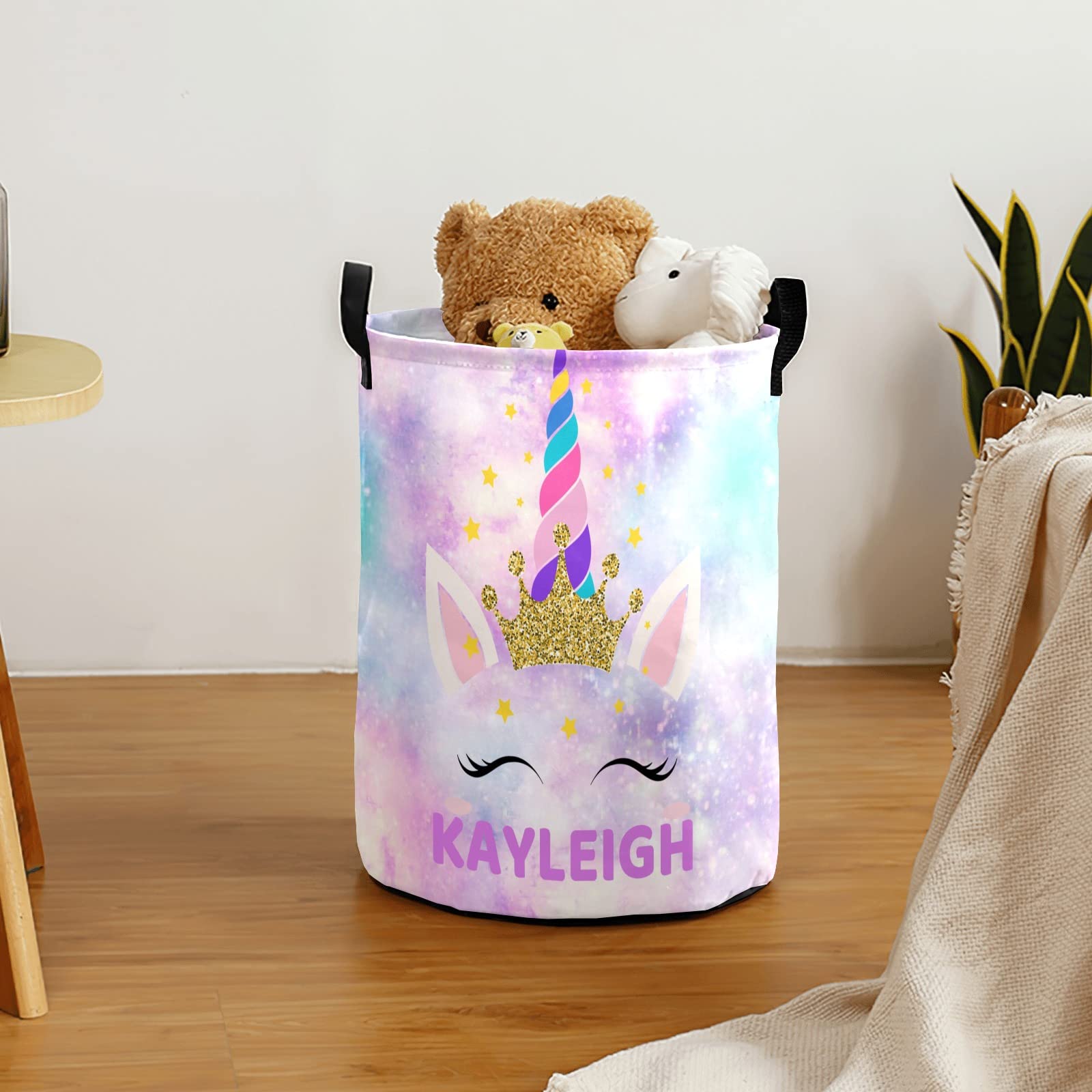 Unicorn Laundry Basket Personalized Laundry Hamper Custom With Name For Girl Rainbow Collapsible Waterproof Storage Basket With