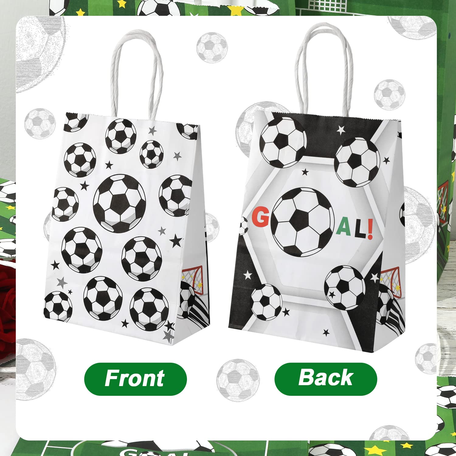 16Pcs Soccer Party Favor Paper Bags, Football Themed Party Bags With Handles Soccer Goodie Bags Treat Candy Bags For Kids Adults