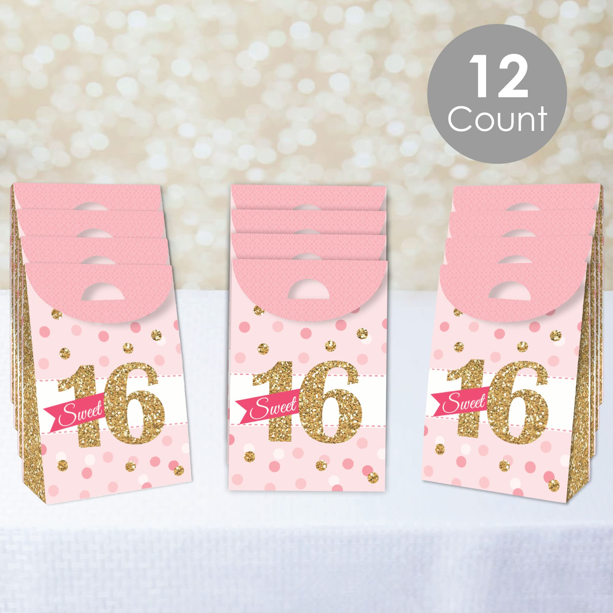 Big Dot Of Happiness Sweet 16-16Th Birthday Gift Favor Bag - Party Goodie Boxes - Set Of 12