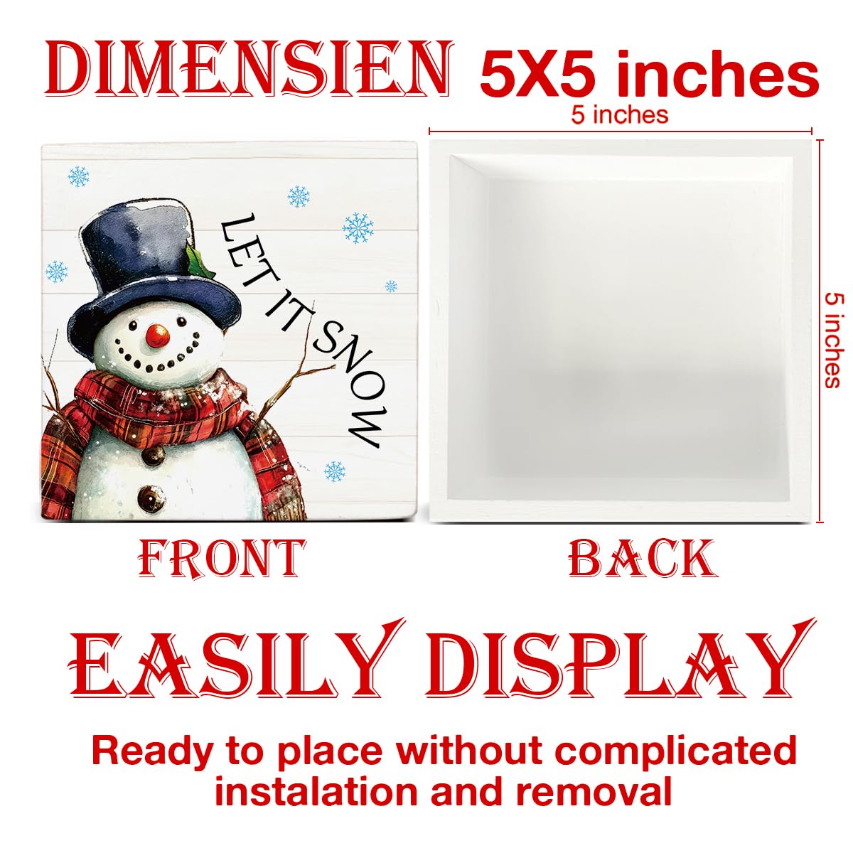 Christmas Sign Decor, Holiday Christmas Decorations, Let It Snow Wooden Sign Rustic Home Shelf Desk Decor 5 x 5 Inches