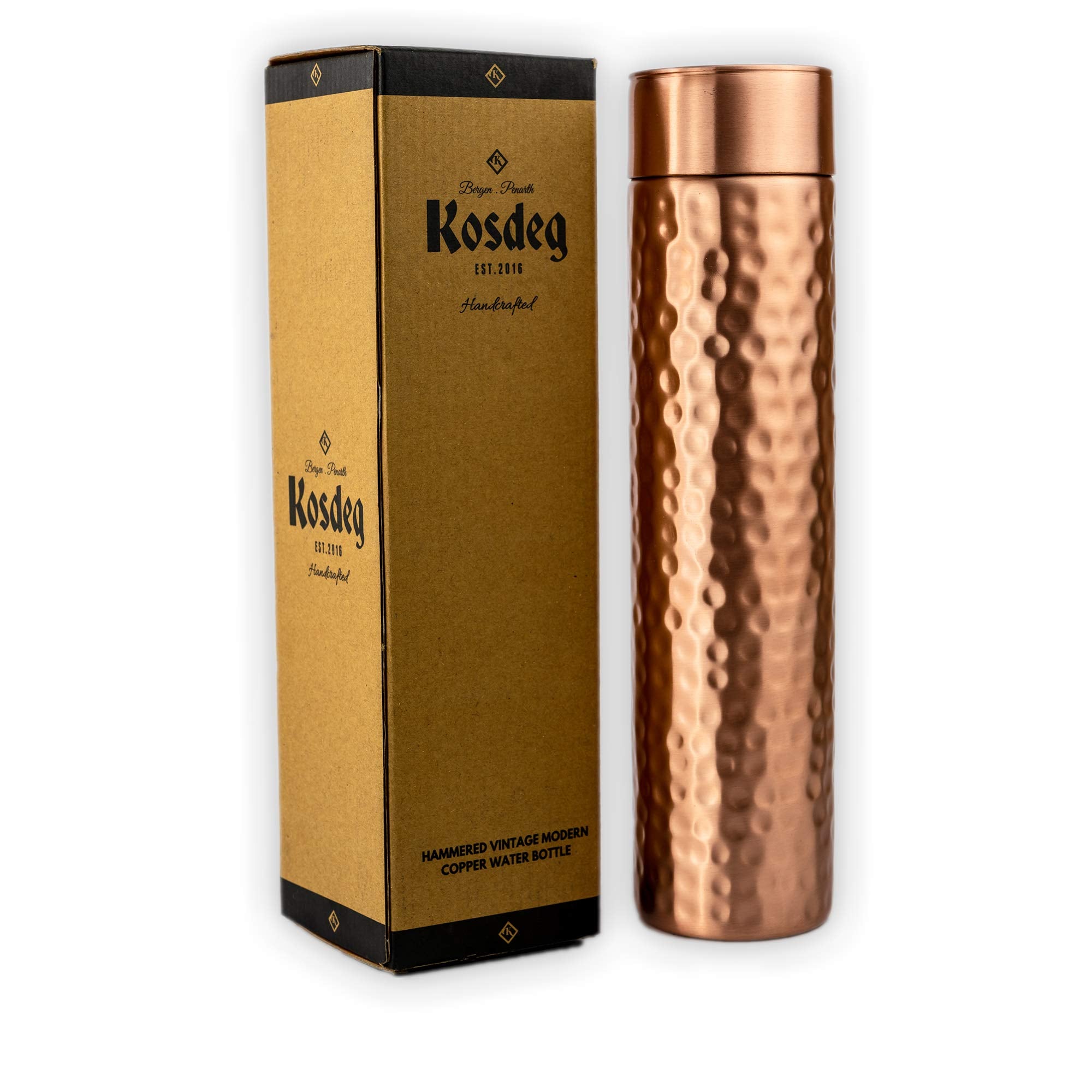 Kosdeg Copper Water Bottle - 34Oz Hammered Vintage Modern Design - A Handcrafted Ayurvedic Pure Copper Vessel For Drinking - Dri