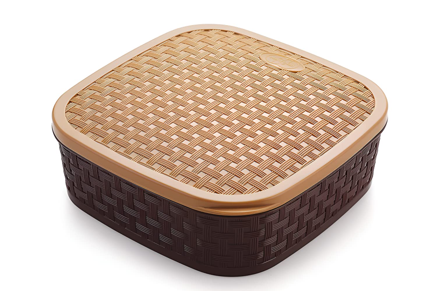 Generic Rangoli Box Dabba For Keeping Spices | Spice Box For Kitchen | Plastic Wooden Style Masala Container (Brown, Grey, Cream