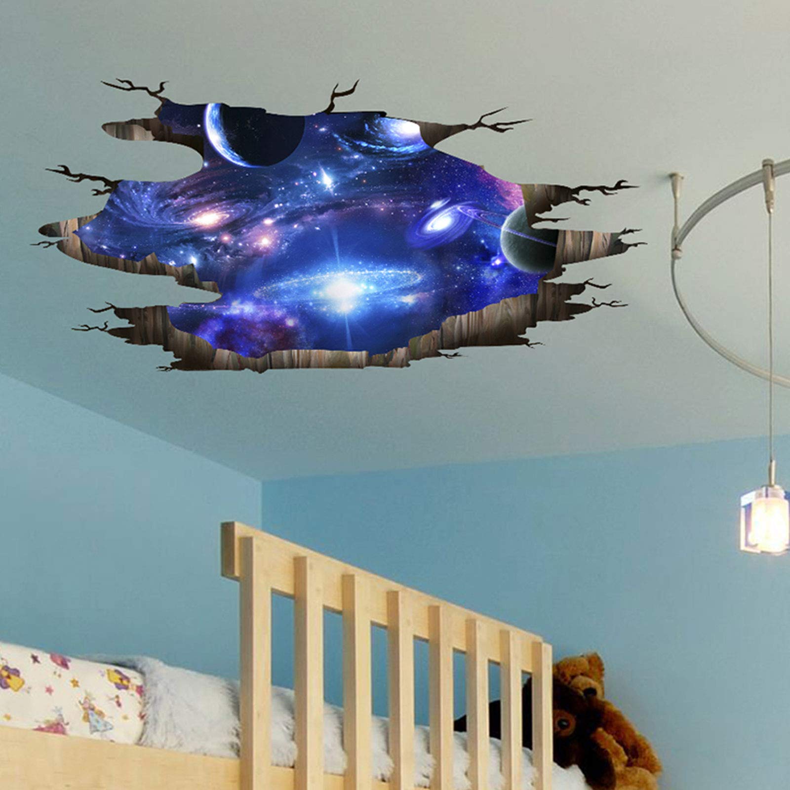 Miniduo 3D Blue Universe Galaxy Home Wall Decor Removable Outer Space Planet Galaxy Art Wall Murals Window Wall Stickers The Mys
