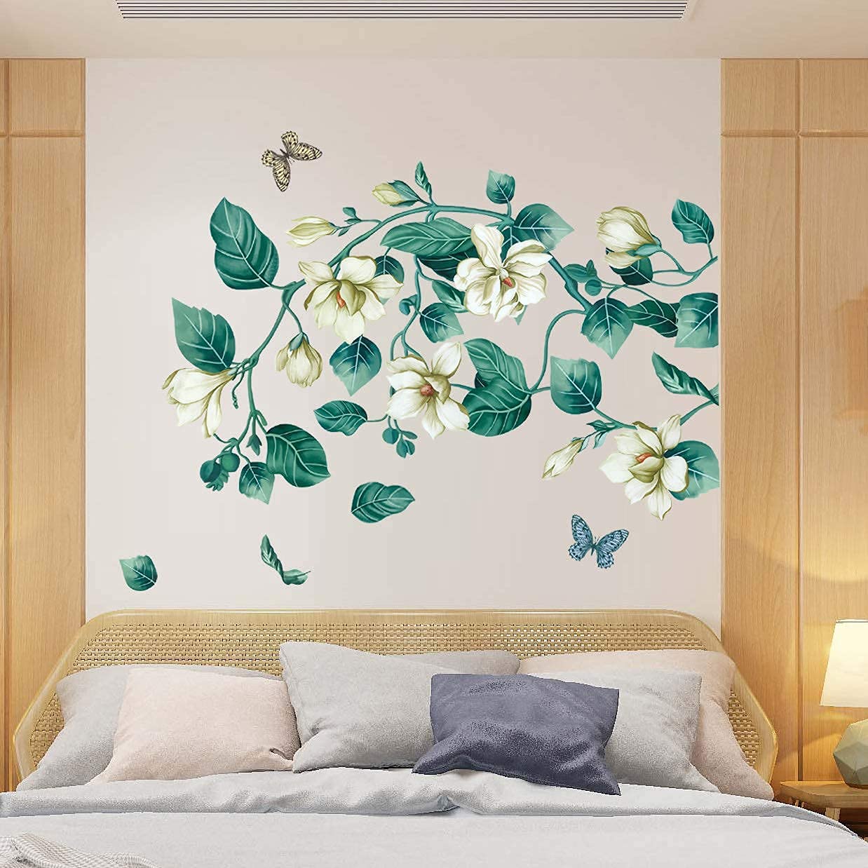 Livegallery Removable Vinyl Fresh Green Leaf And White Flower Wall Sticker Murals Kids Girls Bedroom Nursery Rooms Wall Decals 3