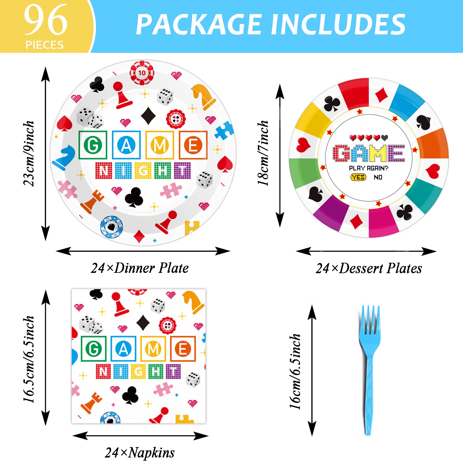 Wiooffen 96 Pcs Family Game Night Party Supplies Gaming Party Decoration For Birthday Party Video Game Party Tableware Set Kids