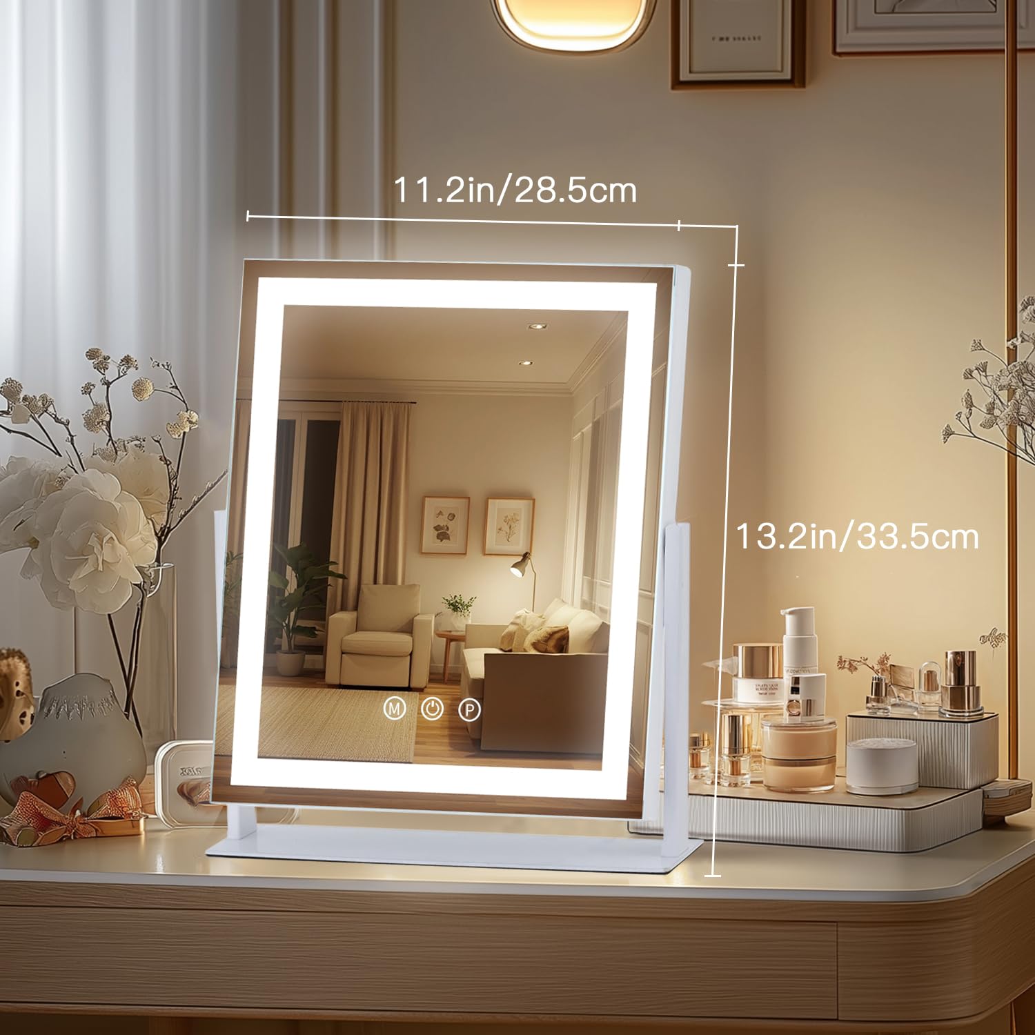 LED Vanity Mirror with Lights, Makeup Mirror with 3 Color Modes, Smart Touch Control, 360 Rotation for Desk,13.2  L x 11.2  W