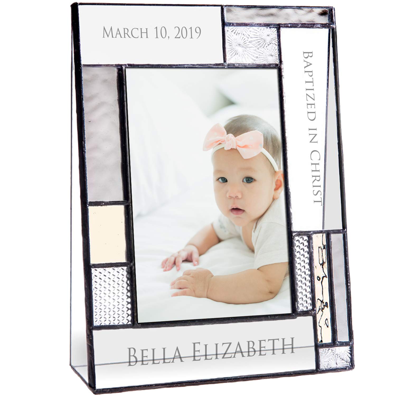 Baptism Gifts For Girls Or Boys Personalized Picture Frame Custom Engraved Glass 4x6 Vertical Photo Grey And Antique Yellow J De
