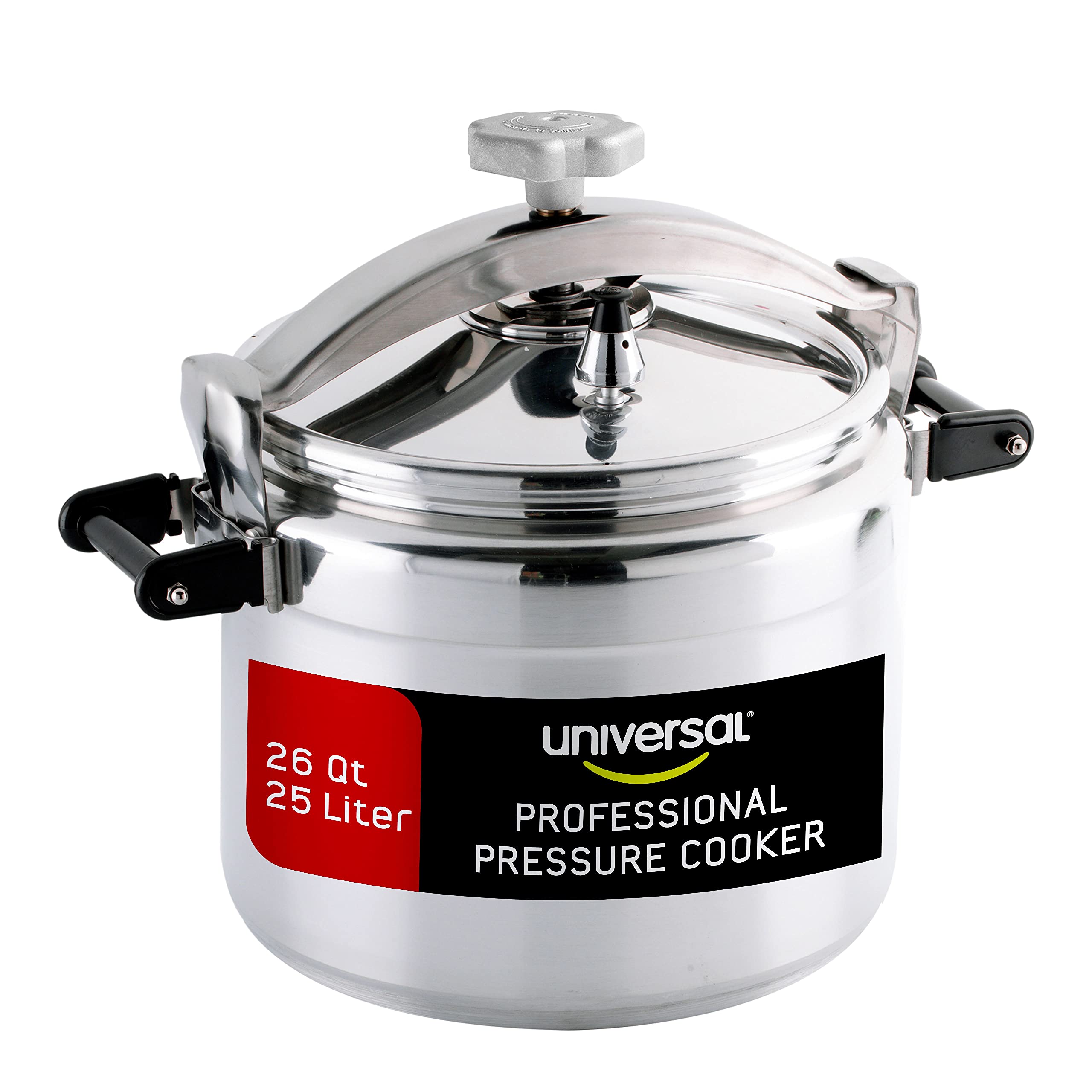 Universal (Large) 26Quart Aluminum Pressure Cooker for Professional Use  CommercialGrade, 1 Safety Valve, Reinforced Handles,