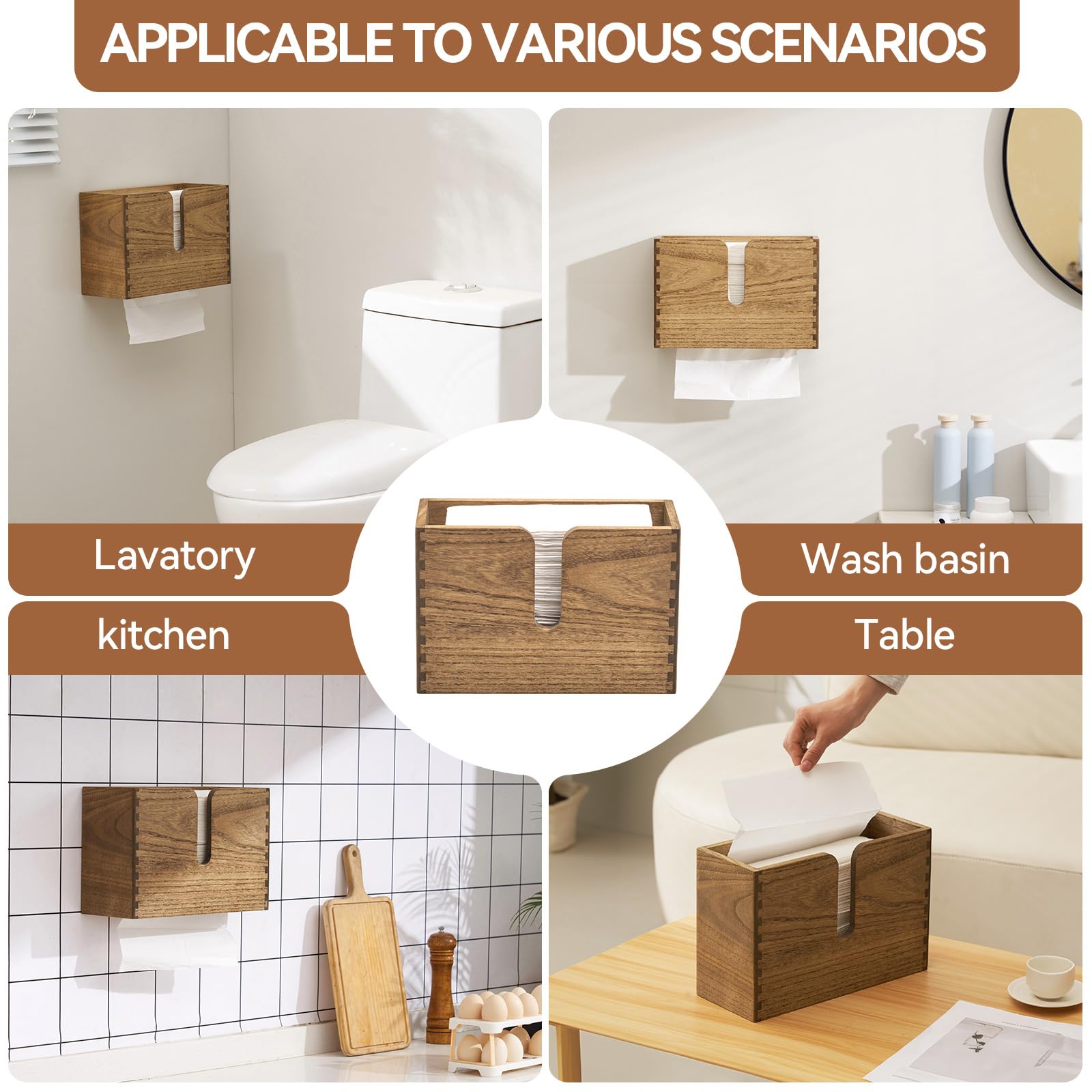 Kirigen Wood Paper Towel Dispenser - Wall Mounted Paper Towel Holder Countertop For Kitchen Restroom Decor And Bathroom - Holds