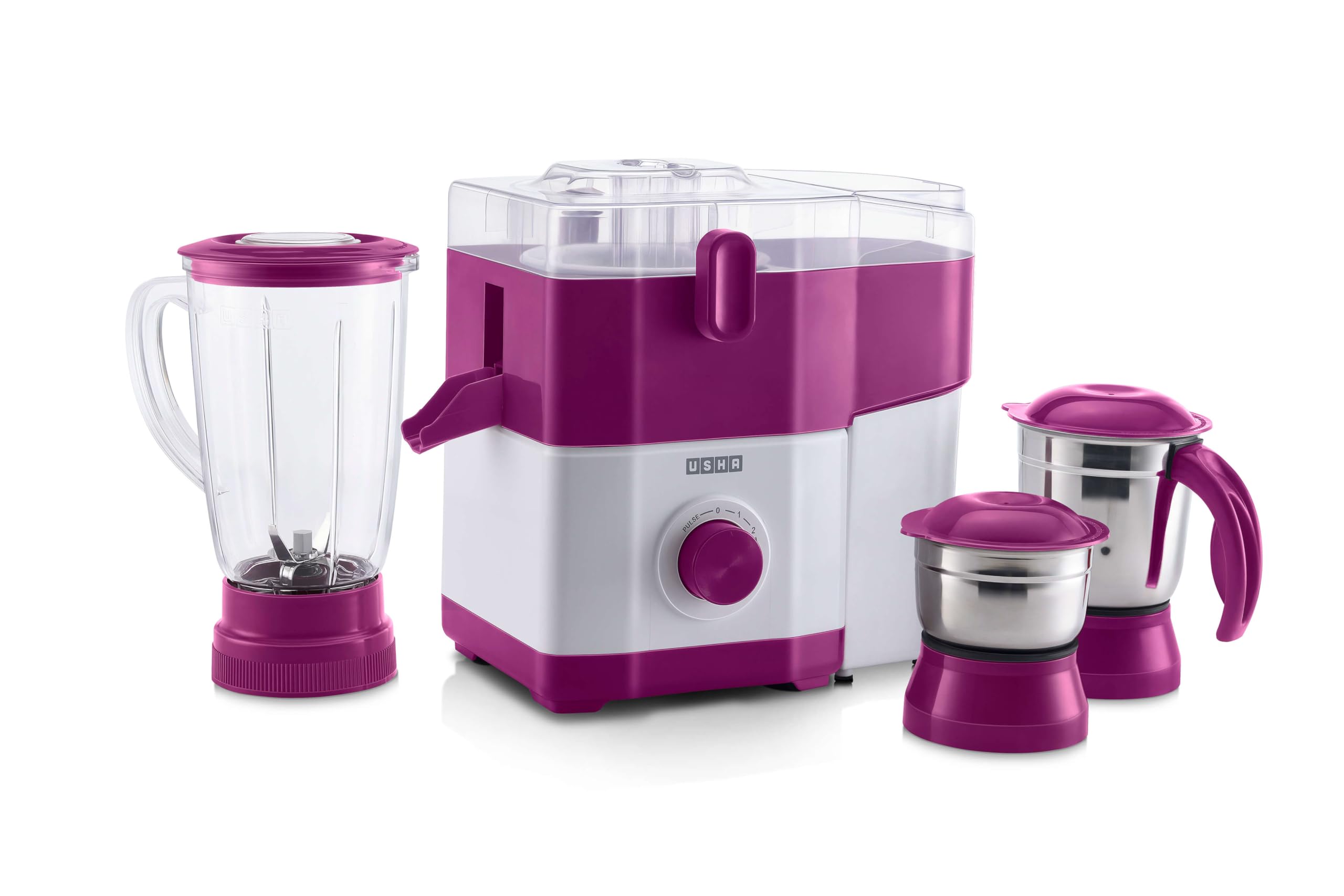 Usha Nutrimatic Juicer Mixer Grinder 500W, Suitable For Blending And Juicing, Seed Removal Feed Chute, 3 Jars, Dual-Tone Finish 