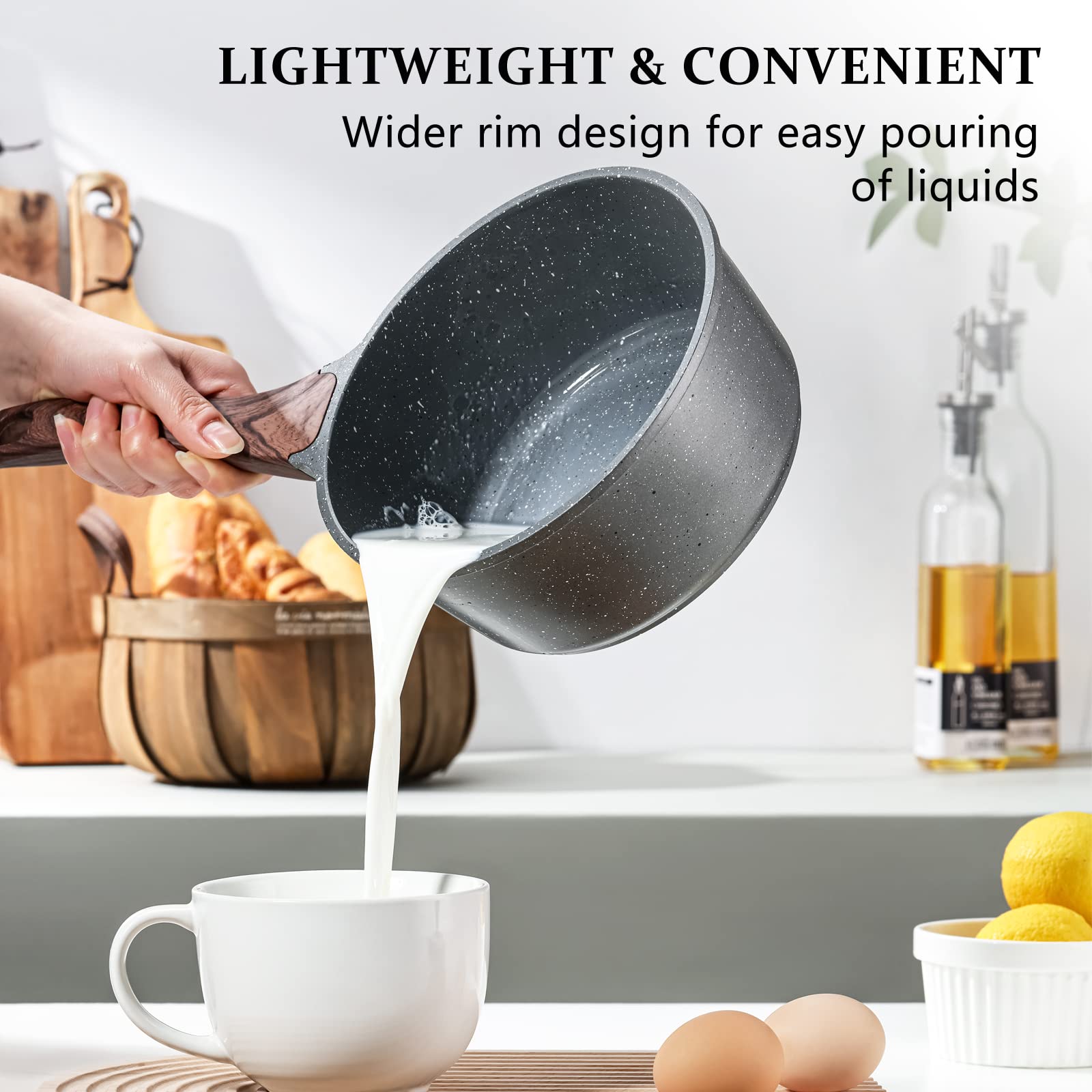 Sensarte Nonstick Sauce Pan With Lid, 1.5Qt Small Pot With Swiss Granite Coating, Stay-Cool Handle, Multipurpose Handy Small Sau