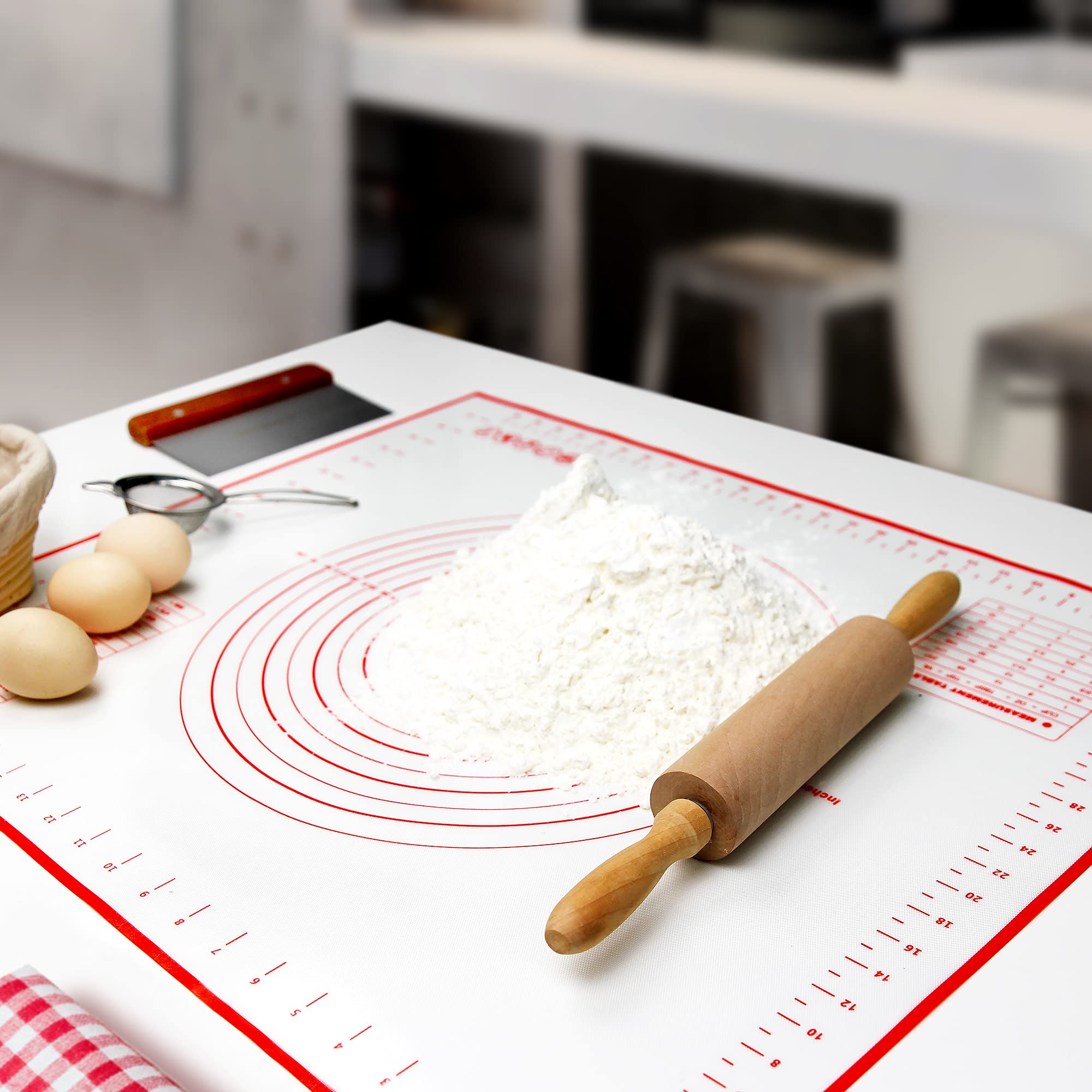 Siliqueen Silicone Pastry Baking Mat With Measurements Extra A Brush And A Dough Scraper- 23.5    X 15.7    Heat Resistant, Bpa