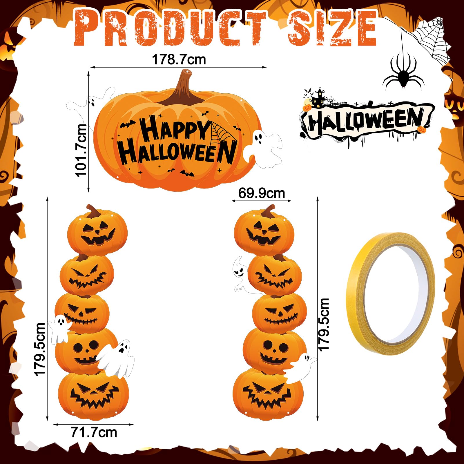 HunnmingRe 71 Inch 3 Pcs Halloween Door Decorations for Classroom Pumpkin Party Porch Banner Gift Wrap Door Banner Halloween Cov