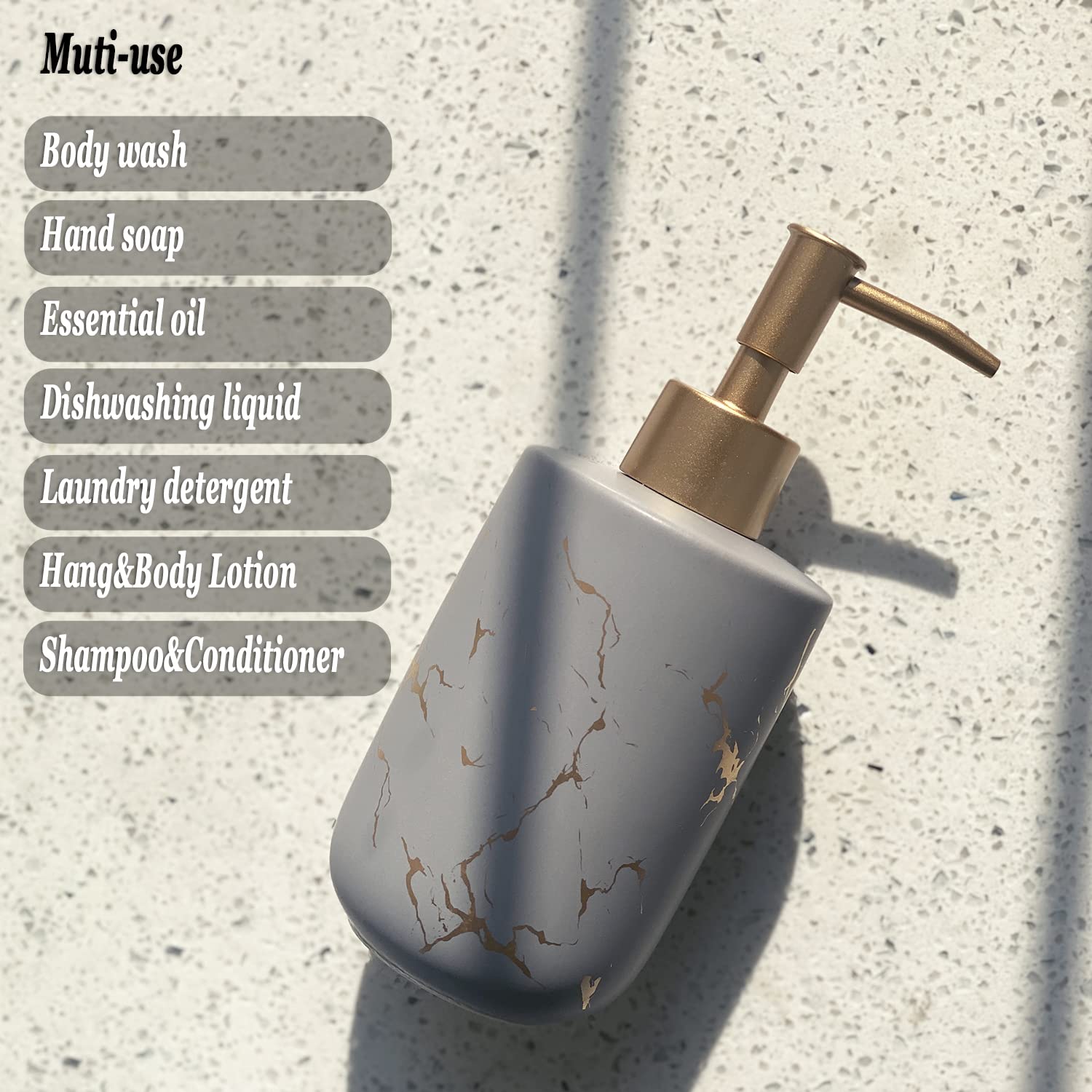 Gold Ceramic Soap Dispenser For Bathroom Grey Soap Dispenser For Kitchen Dish Soap Dispenser With Marble Pattern Liquid Hand Soa