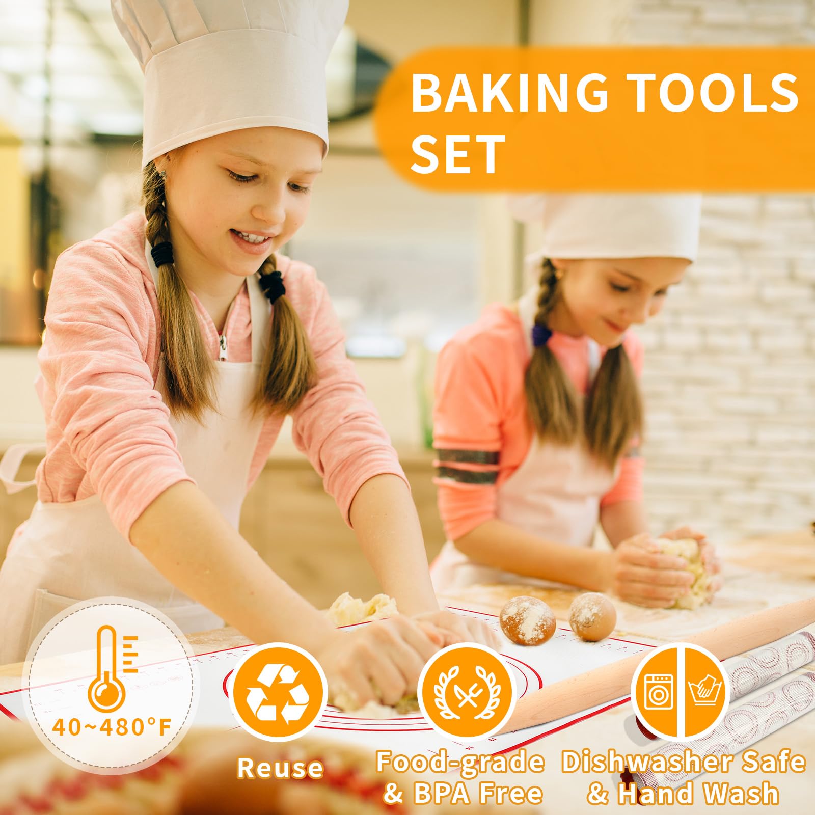 Silicone Baking Mat Sets, Dough Mat With Macaron Baking Mat Pastry Cutter Rolling Pin, Non-Stick Baking Mat, Food Safe Pastry Ma