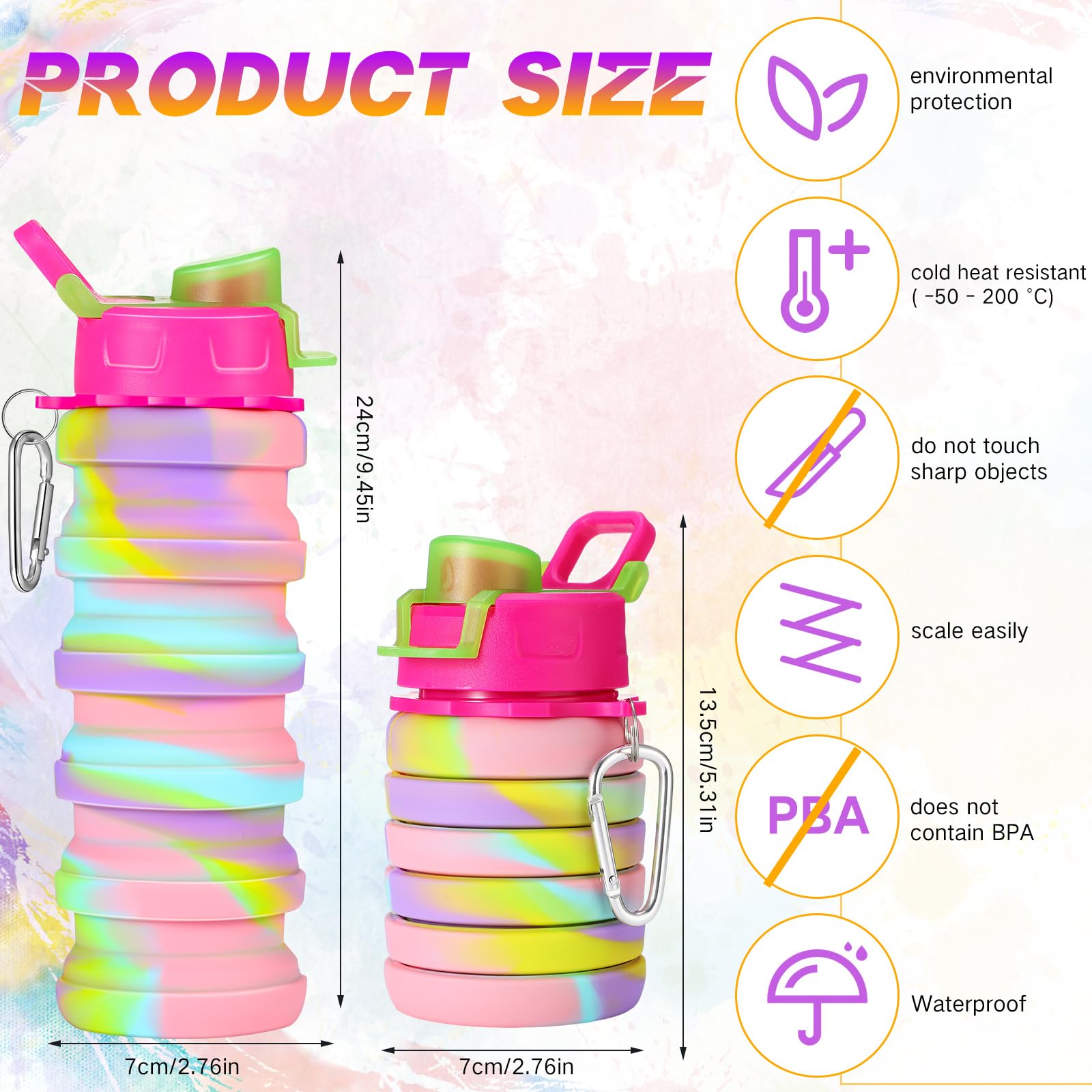 Sunnyray 20 Pack Collapsible Water Bottles 17Oz Silicone Portable Water Bottle Bulk Foldable Leak Proof Water Bottle Reusable Ca