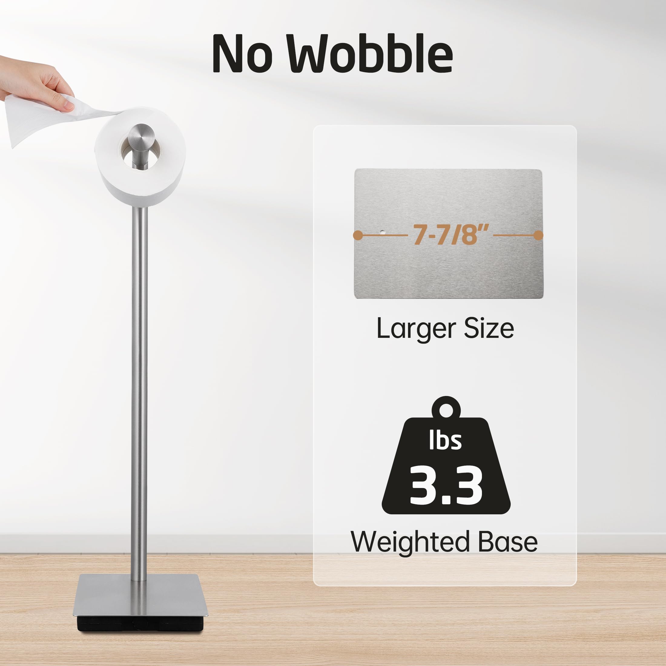 Kes Freestanding Toilet Paper Holder Stand Bathroom Toilet Paper Storage Stainless Steel Brushed Steel, Bph286S1A-2
