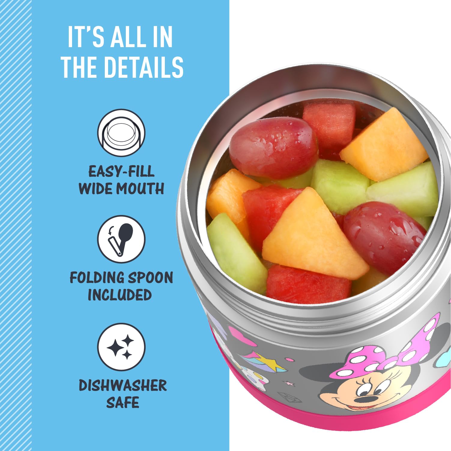 Thermos Funtainer Insulated Food Jar, 10 Ounce, Kid Friendly Food Jar With Foldable Spoon, Preschool Minnie