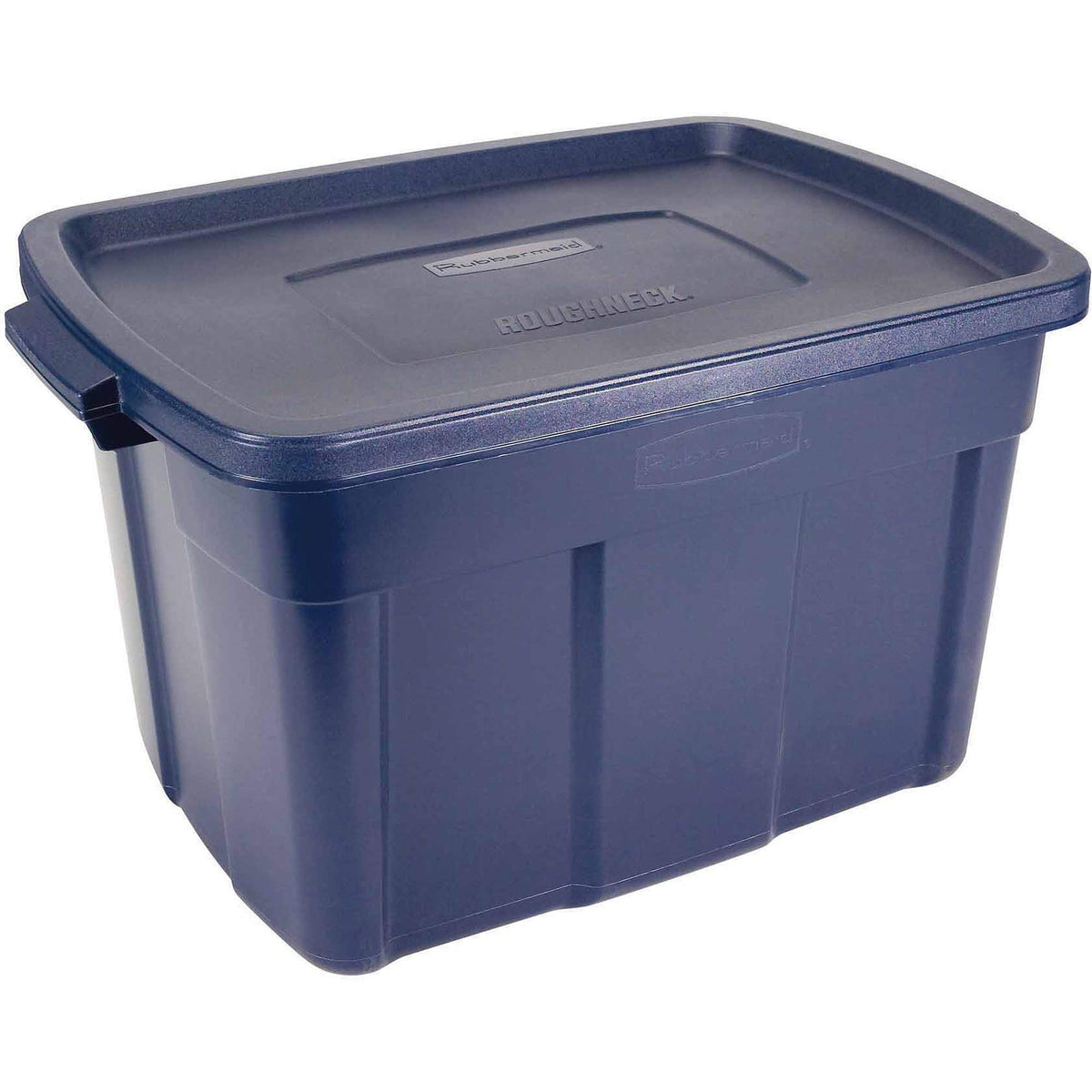 Rubbermaid Roughneck Tote 25 Gal, 4 Pack, Made In Usa, Dark Indigo Metallic, Rugged Plastic Stackable Storage Bins With Lids And
