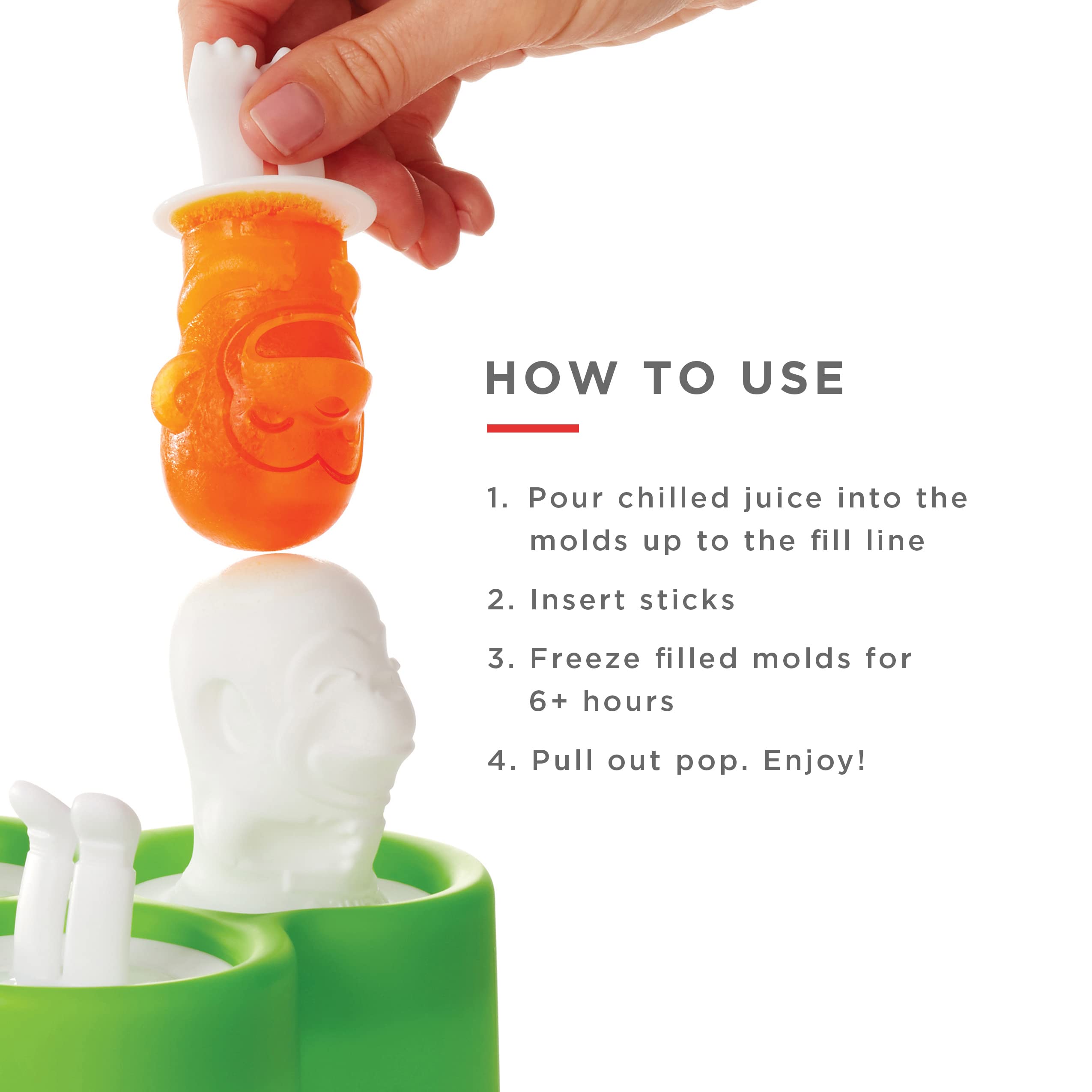 Zoku Safari Pop Molds, 4 Different Easy-Release Silicone Popsicle Molds In One Tray, Fun Jungle-Inspired Designs, Bpa-Free