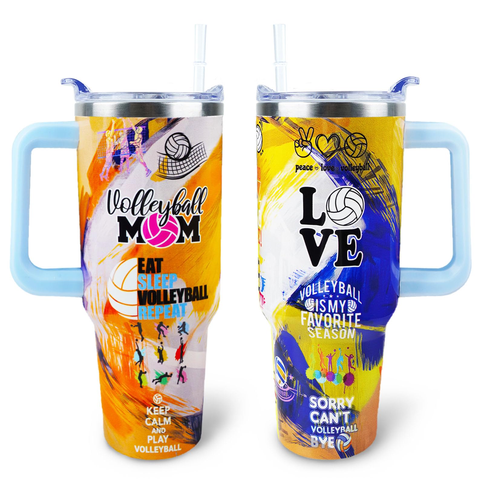 WENININOK Volleyball Mom 40 oz Tumbler with Handle and Straw Lid Leak Proof - Volleyball Mom Tumbler for Mothers Day Gifts for M