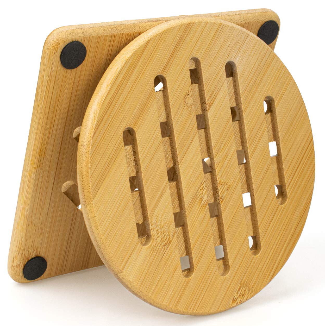 Lawei 8 Pack Bamboo Trivet Mat Set, Kitchen Wood Non-Slip Coaster, Hot Pads Trivet With Non-Slip Pads Heat Resistant Pads, For H