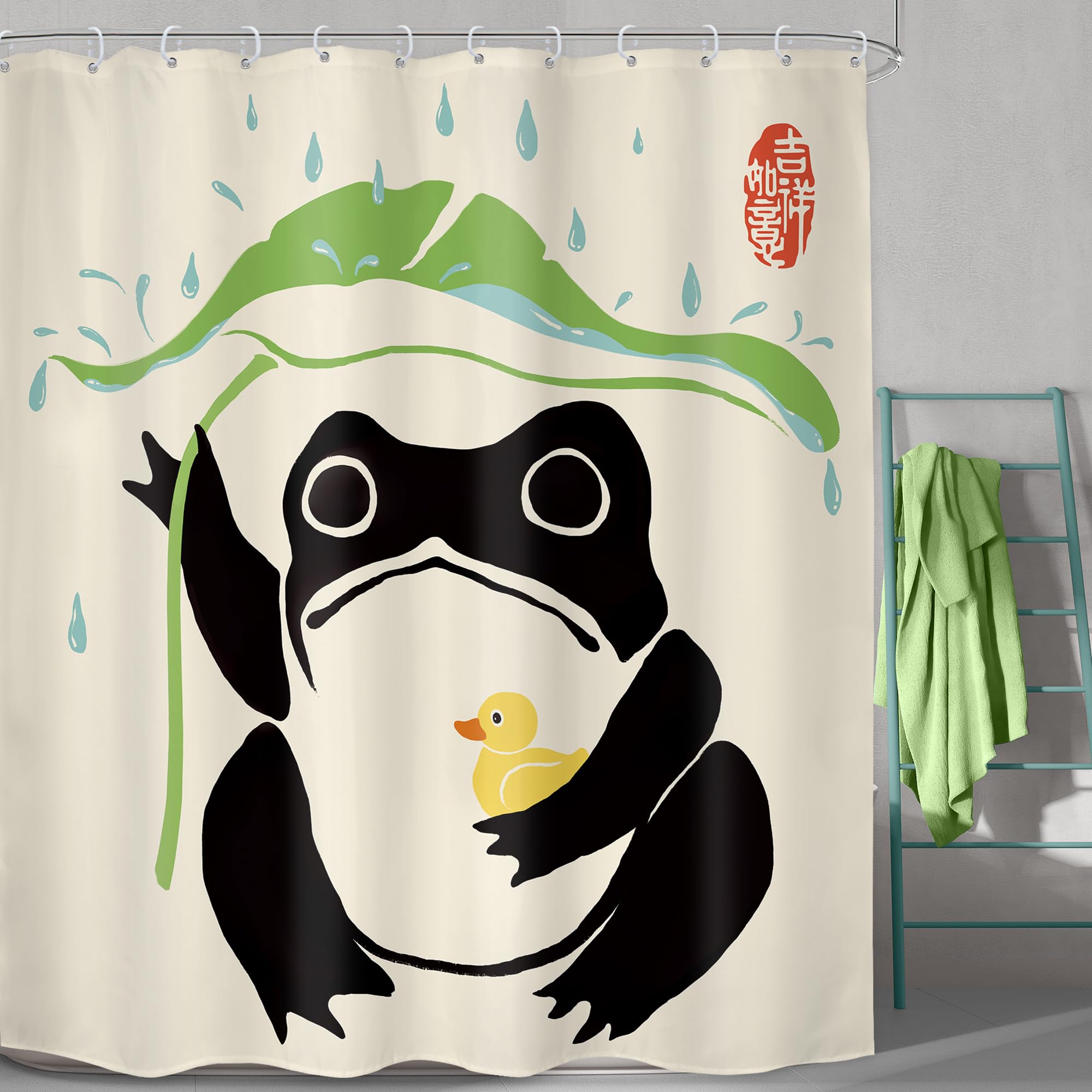 Lghtyro Funny Frog Shower Curtain Bathroom Set 71Wx84H Inches Asian Traditional Art Japanese Duck Extra Long Bath Accessories Cu