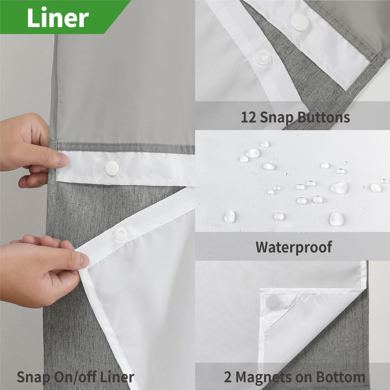 Eachope No Hooks Needed Linen Textured Shower Curtain With Snap-In Fabric Liner Set,Grey Hotel Luxury Decor Shower Curtains For