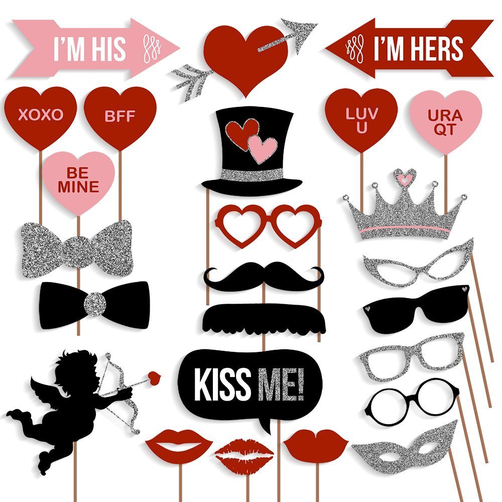 [USA-SALES] Valentines Day Photo Booth Props Wedding Photo Props, ATTACHED, NO DIY REQUIRED, Party Decorations Photo Booth Musta