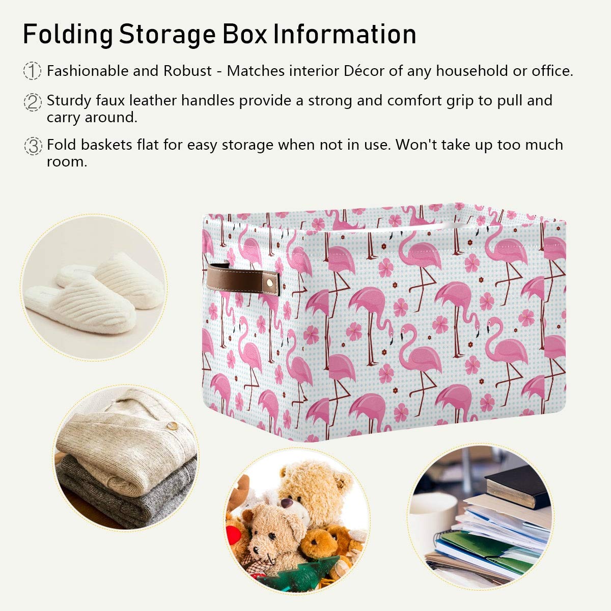 Keepreal Pink Flamingos Storage Basket Bin, Large Cube Storage Box Canvas Collapsible Storage Organizer For Home Office Closet -