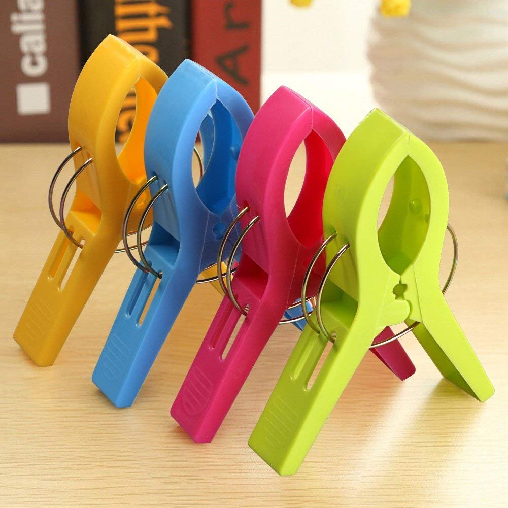 12pcs Beach Towel clips  URAQT Bathroom Towel clips  Large Towel Pegs and Bright color Plastic Quilt clips for Sunbeds  Sun Loungers  Pool chairs  Laundry and More