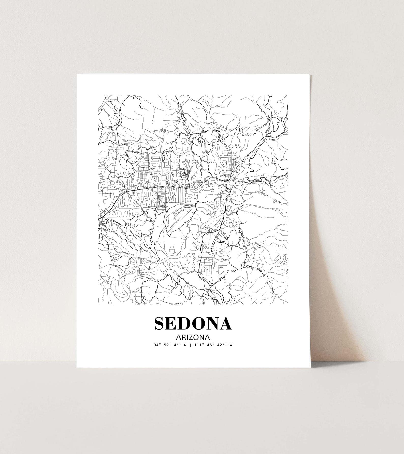 Eleville 11X14 Unframed Sedona Arizona City View Abstract Road Modern Map Art Print Poster Wall Office Home Decor Minimalist Lin