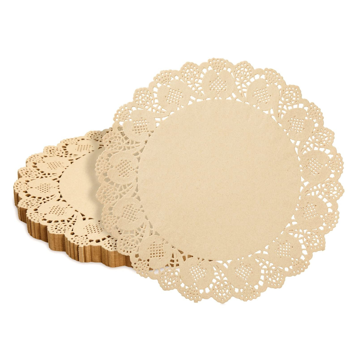 Juvale 250 Pack Round Paper Placemats For Cakes, Desserts, Light Brown Doilies For Food, Formal Events (12 In)