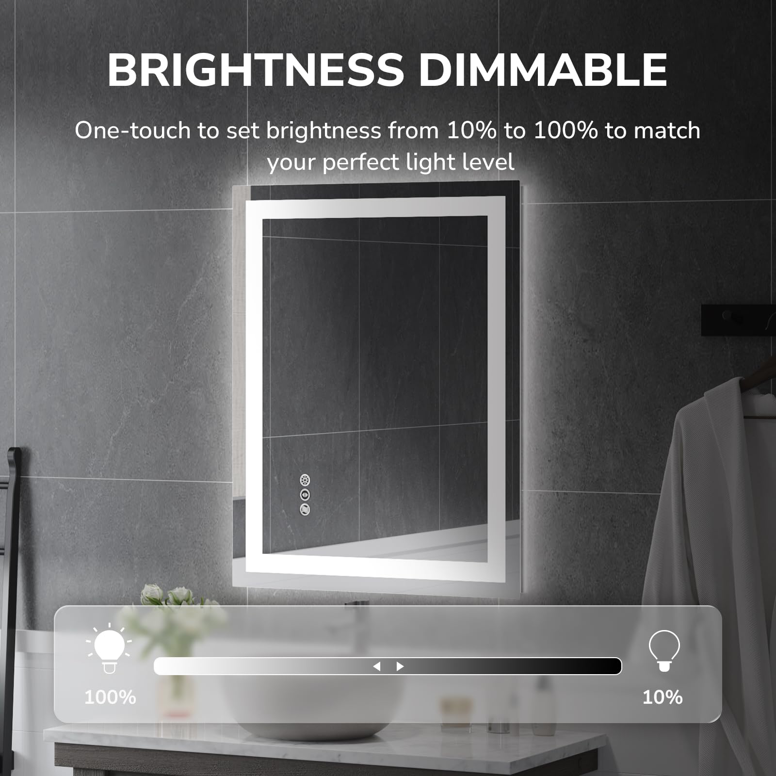 Ushower 28X36 Inch Modern Led Bathroom Mirror - Smart Backlit Vanity Mirror With Anti-Fog, Dimmable Lights, Wall Mounted, 1/5 In