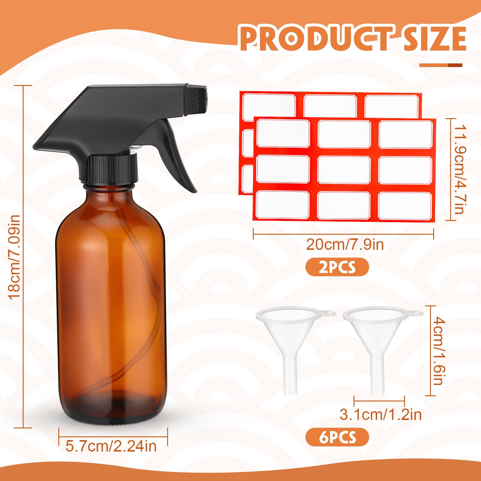 Norme 12 Pcs Glass Spray Bottles 8 Oz Spray Bottles With Funnels And Labels Refillable Cosmetic Empty Spray Bottles With Sprayer