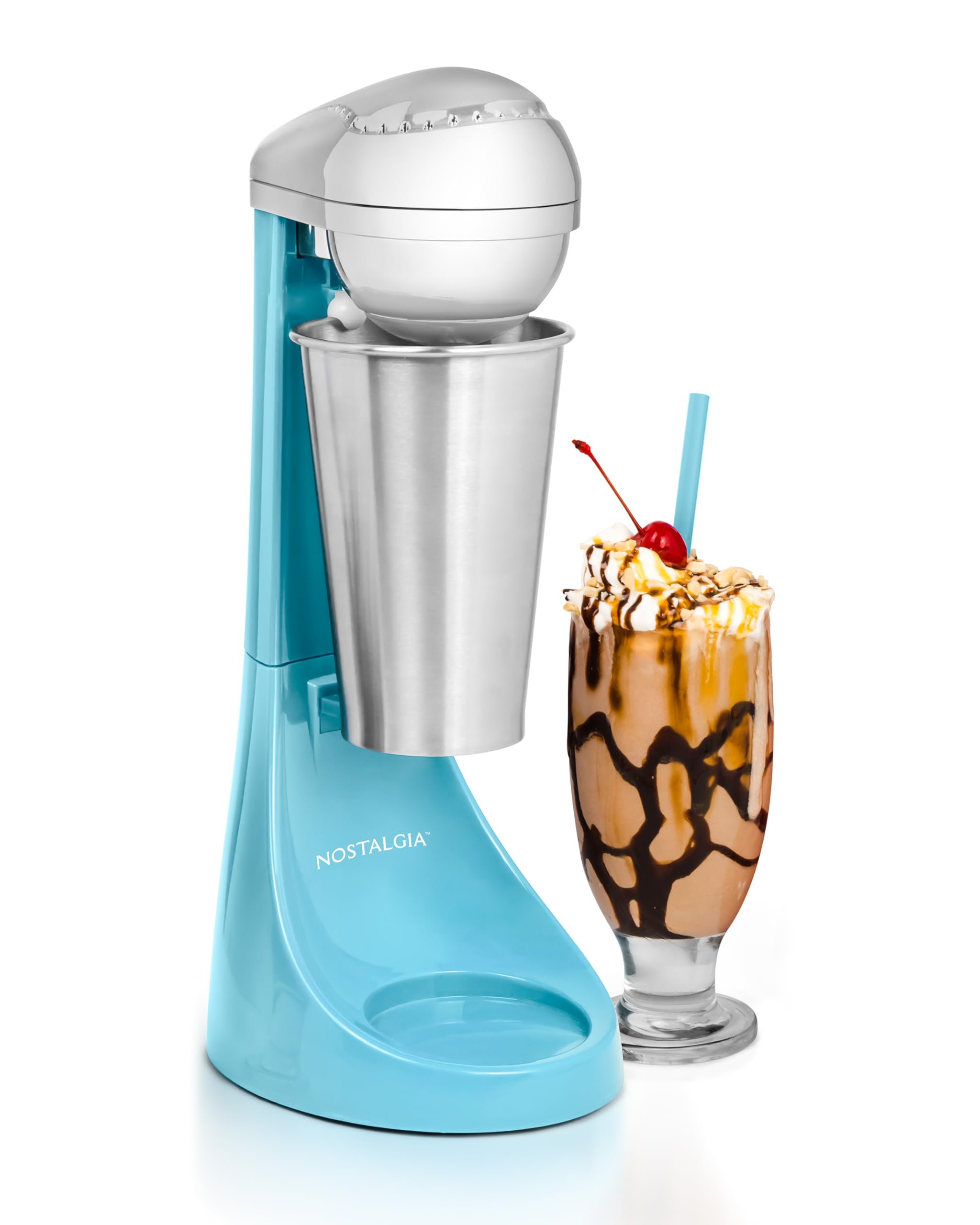 Nostalgia Two-Speed Electric Milkshake Maker And Drink Mixer, Includes 16-Ounce Stainless Steel Mixing Cup & Rod, Blue