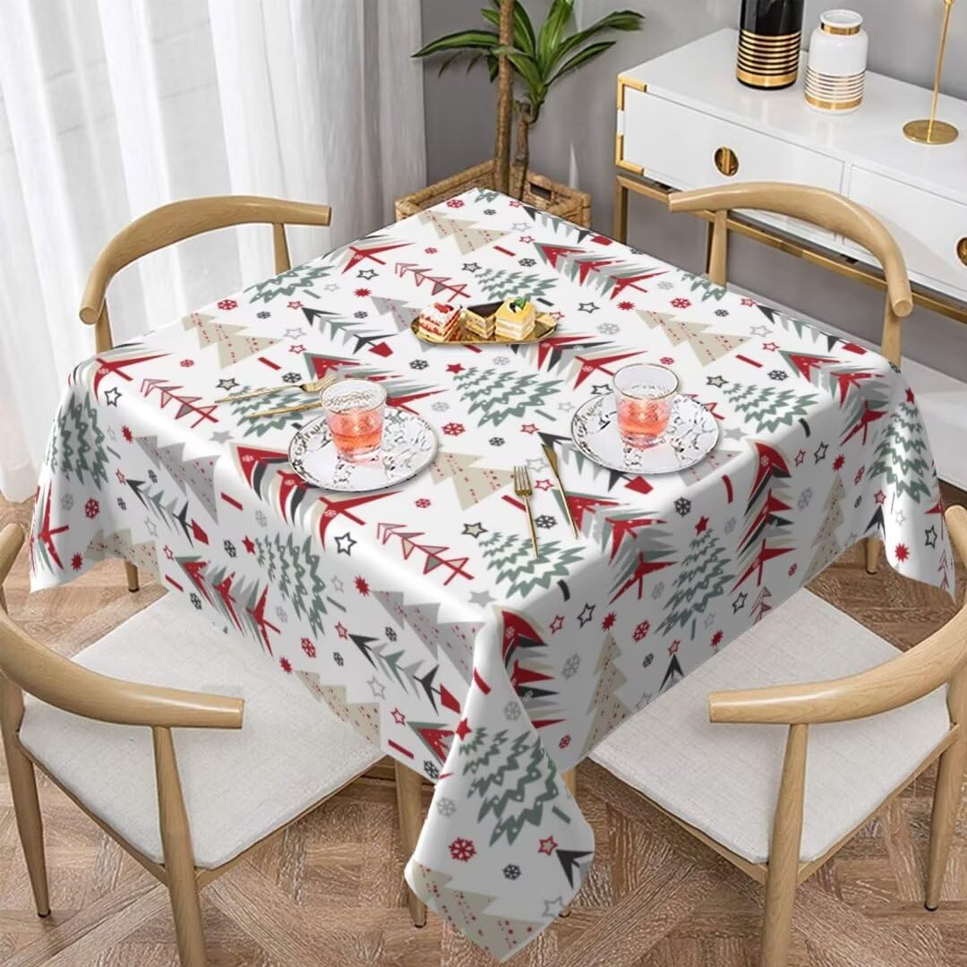 BETGINY Merry Christmas Tablecloth 54 x 54 Inch Square Colorful Christmas Trees Table Cloth Washable Holiday Winter Table Cover