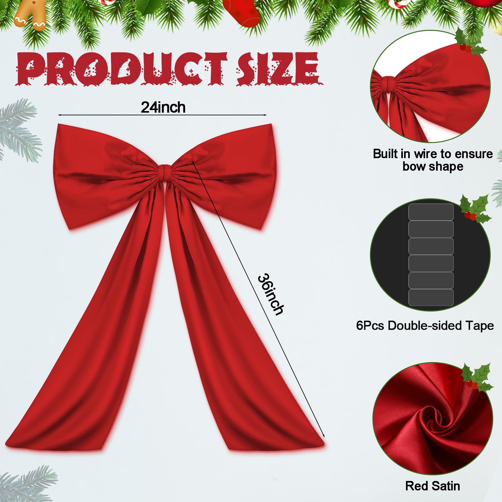 Wavwavw Bow Decor Large Bow for Room, Coquette Giant Ribbon Tie for Birthday Party Backdrop Wall Decor(Red,24 x 36 Inches)