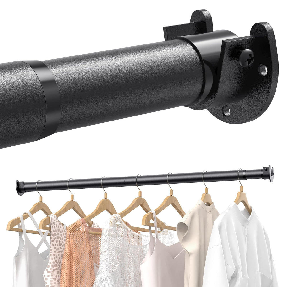 Closet Rods For Hanging Clothes, 17 To 39 Inches Stepless Adjustable Metal Closet Rod, 1.3 Inches Heavy Duty Clothes Hanging Rod