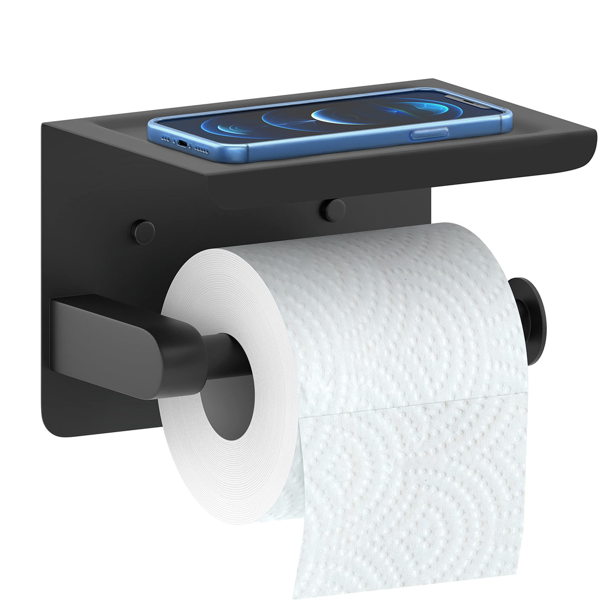 Sayoneyes Matte Black Bathroom Toilet Paper Holder With Shelf - Sus304 Stainless Steel Toilet Tissue Roll Holder Wall Mounted -