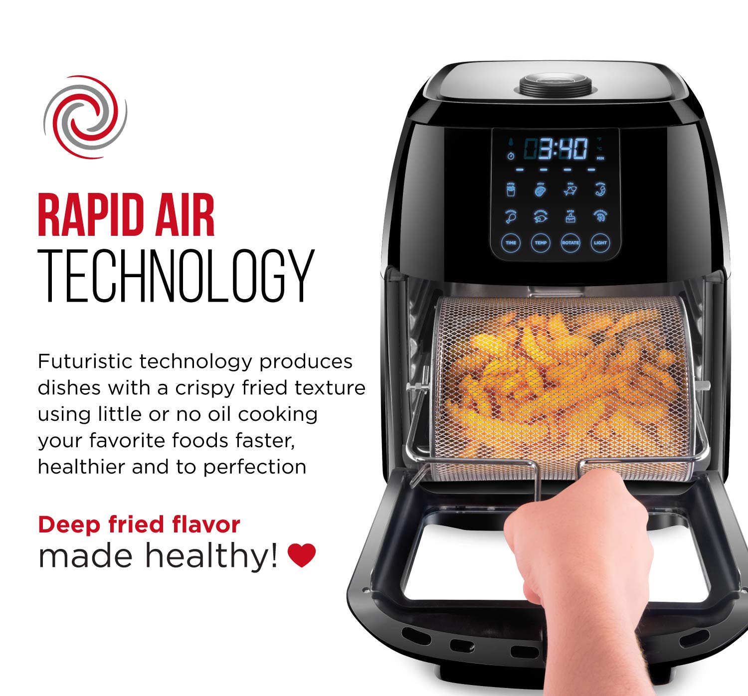 Chefman 6.3-Qt 4-In-1 Digital Air Fryer+, Rotisserie, Dehydrator, Convection Oven, Xl Family Size, 8 Touch Screen Presets, Bpa-F