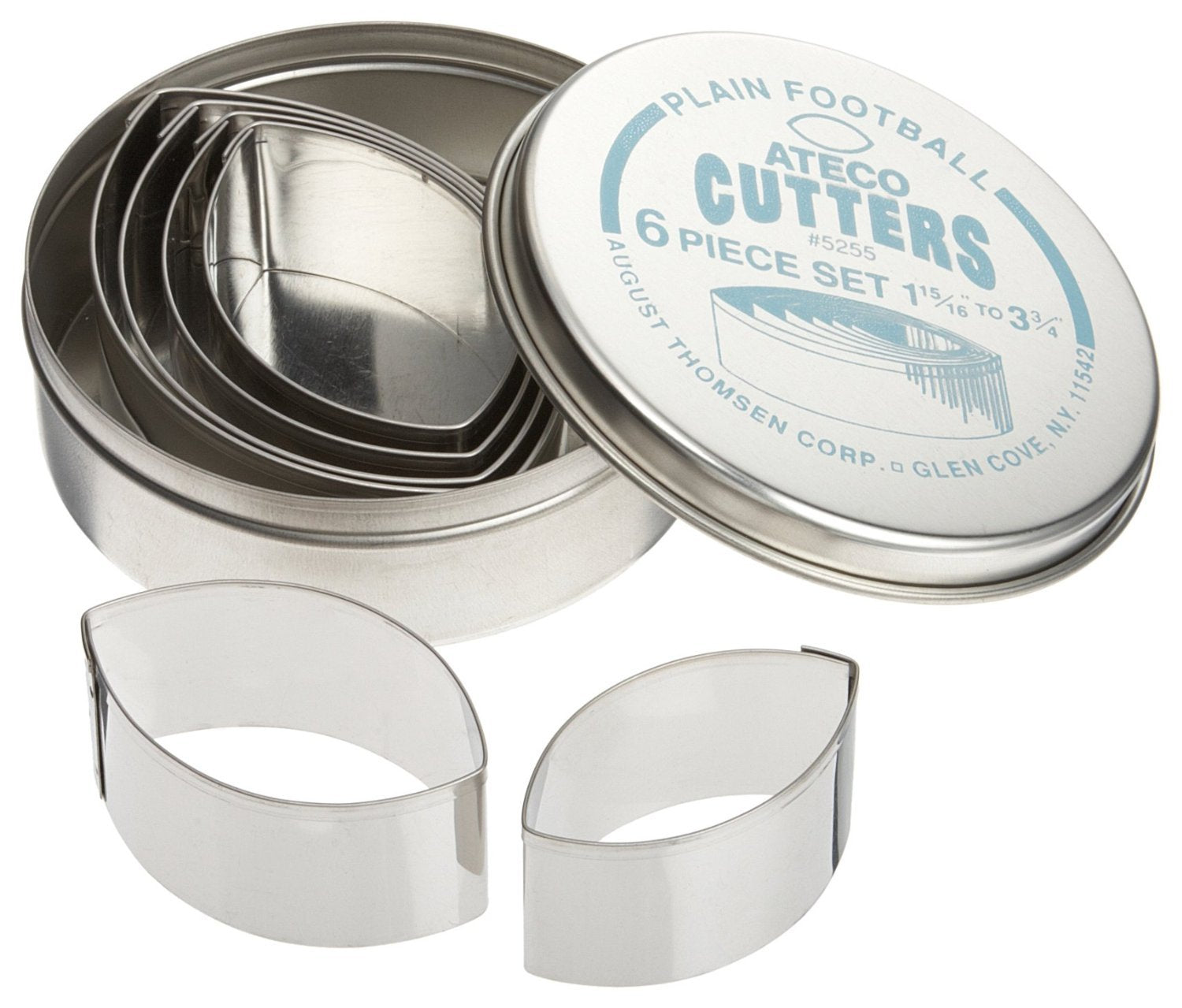 Ateco Rectangle Pastry Fluted Round Cutters In Graduated Sizes, Plain Edge, Football