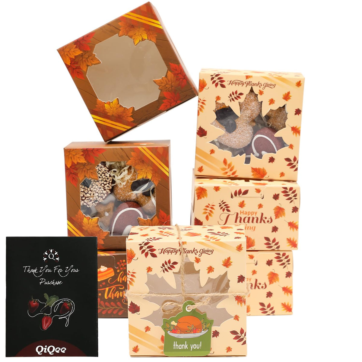 Qiqee Thanksgiving Bakery Boxes With Window 52Pcs 4X4X2.5 Mini Cookie Boxes Macaron Boxes Small Donut Pastry Boxes For Thanksgiv