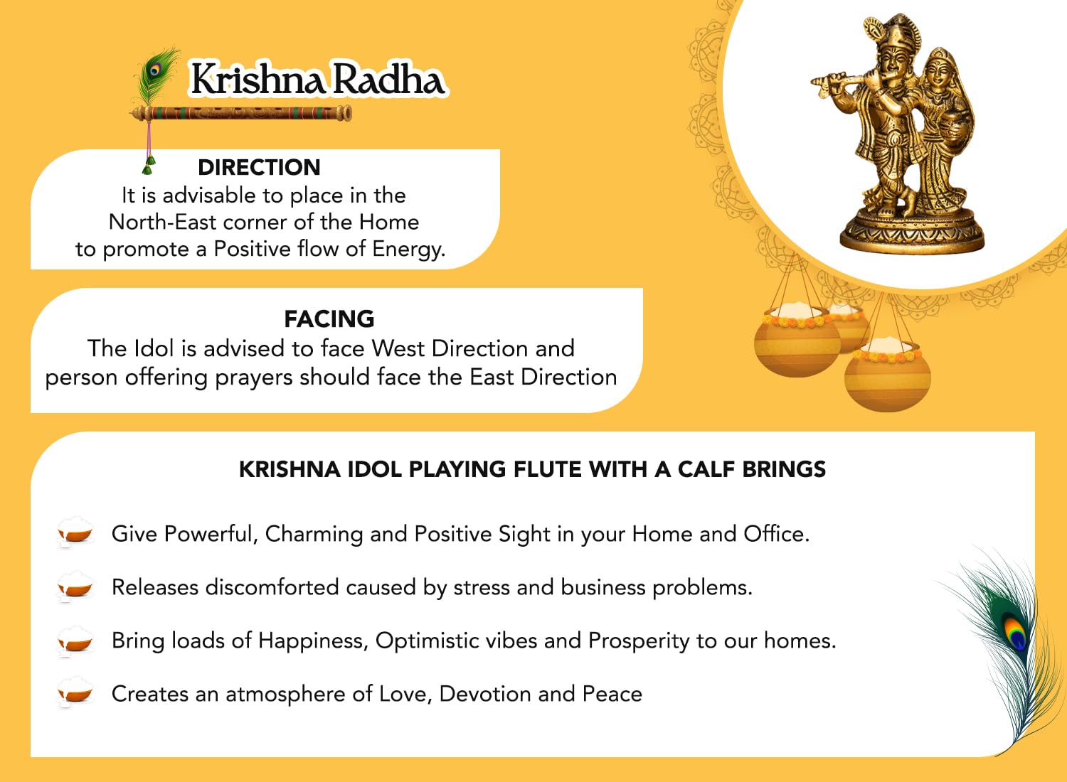 Ekhasa 100% Pure Brass Radha Krishna Murti (Size: 12.8 cm) | Radha Krishna Statue | Radha Krishna Idol for Gift | Radhe Krishna