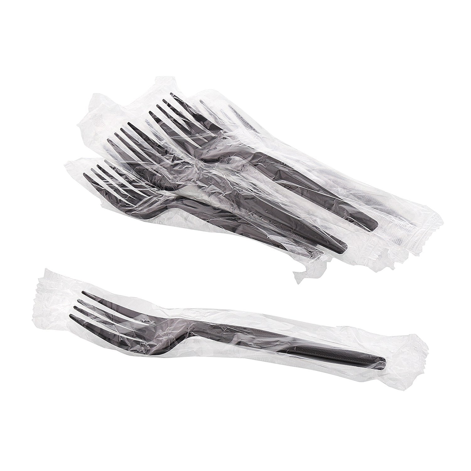 Amercareroyal Medium-Heavy Weight Unwrapped Disposable Polystyrene Plastic Forks For Restaurants And Catering, Black, Pack Of 10