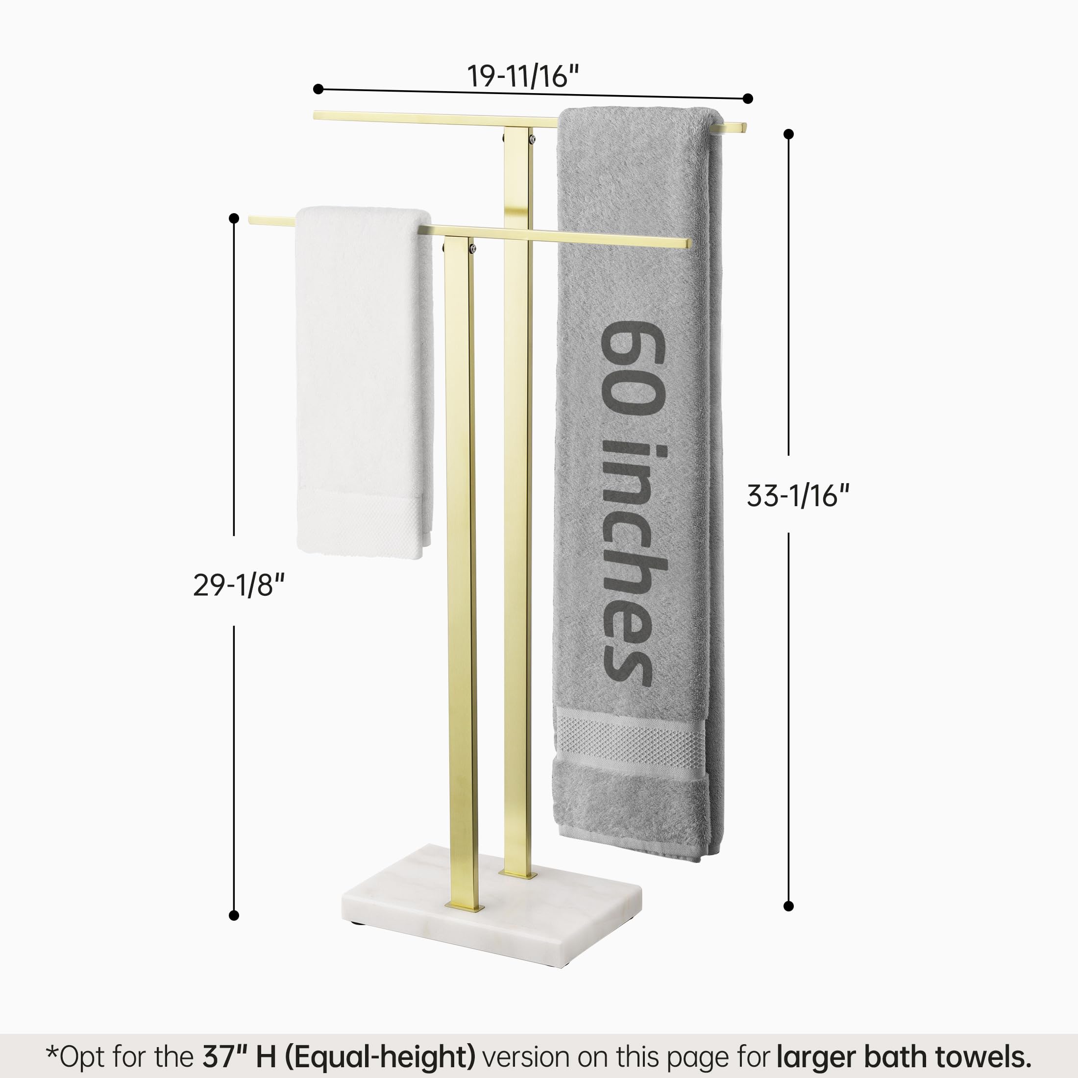 Kes Standing Towel Rack With Marble Base, 2-Tier Towel Stand For Bathroom Floor, Upgrade Steady Design, T-Shaped Towel Drying Ra